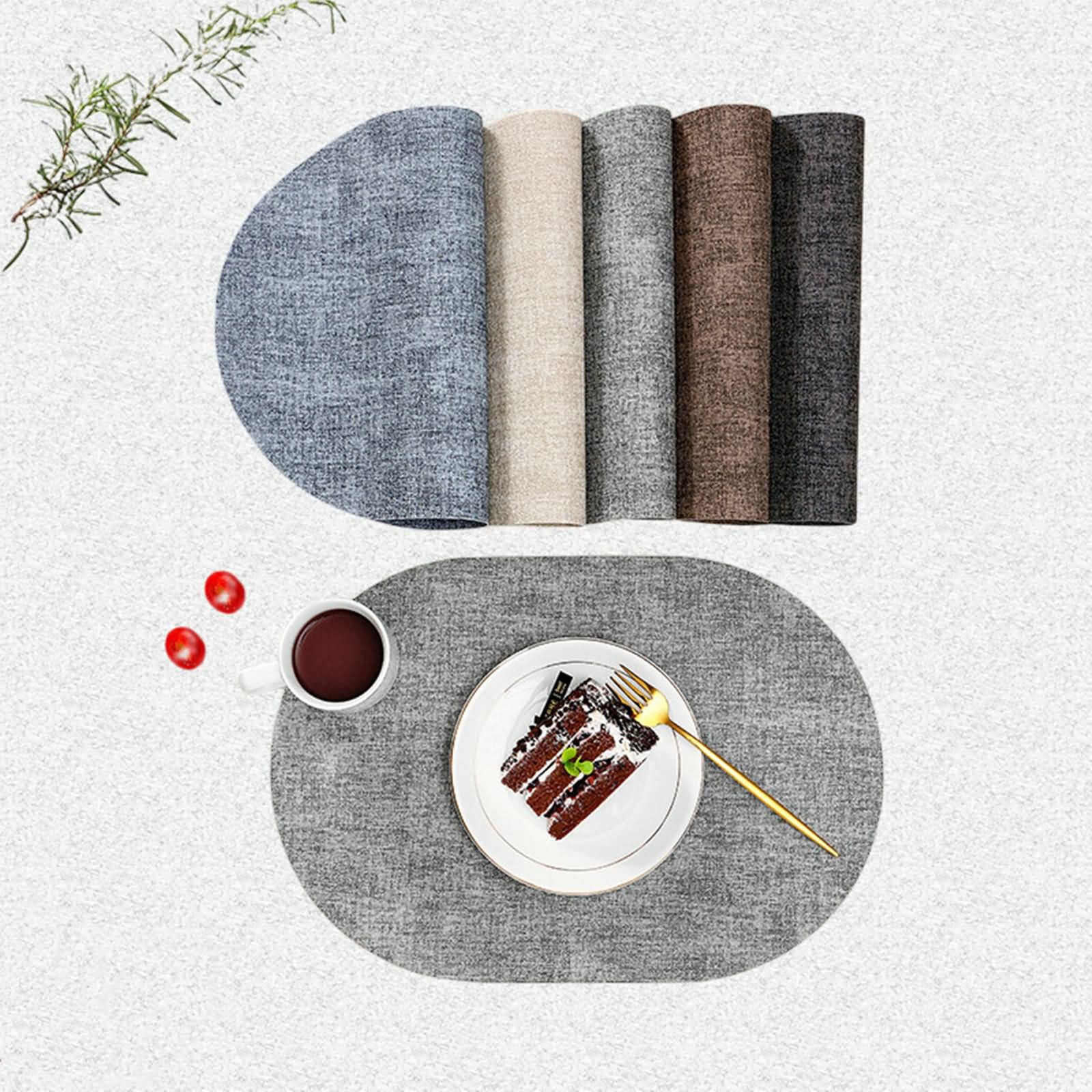 6PCS Manteles Individuales de Mesa, 44 x 30 CM Gris Mantel Individual Lavable Cuero, Color Sólido con Oval