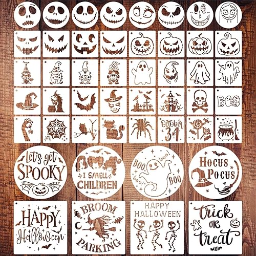 48 PCS Halloween Stencils Reusable, Ghost Bat Witch Spider Pumpkin