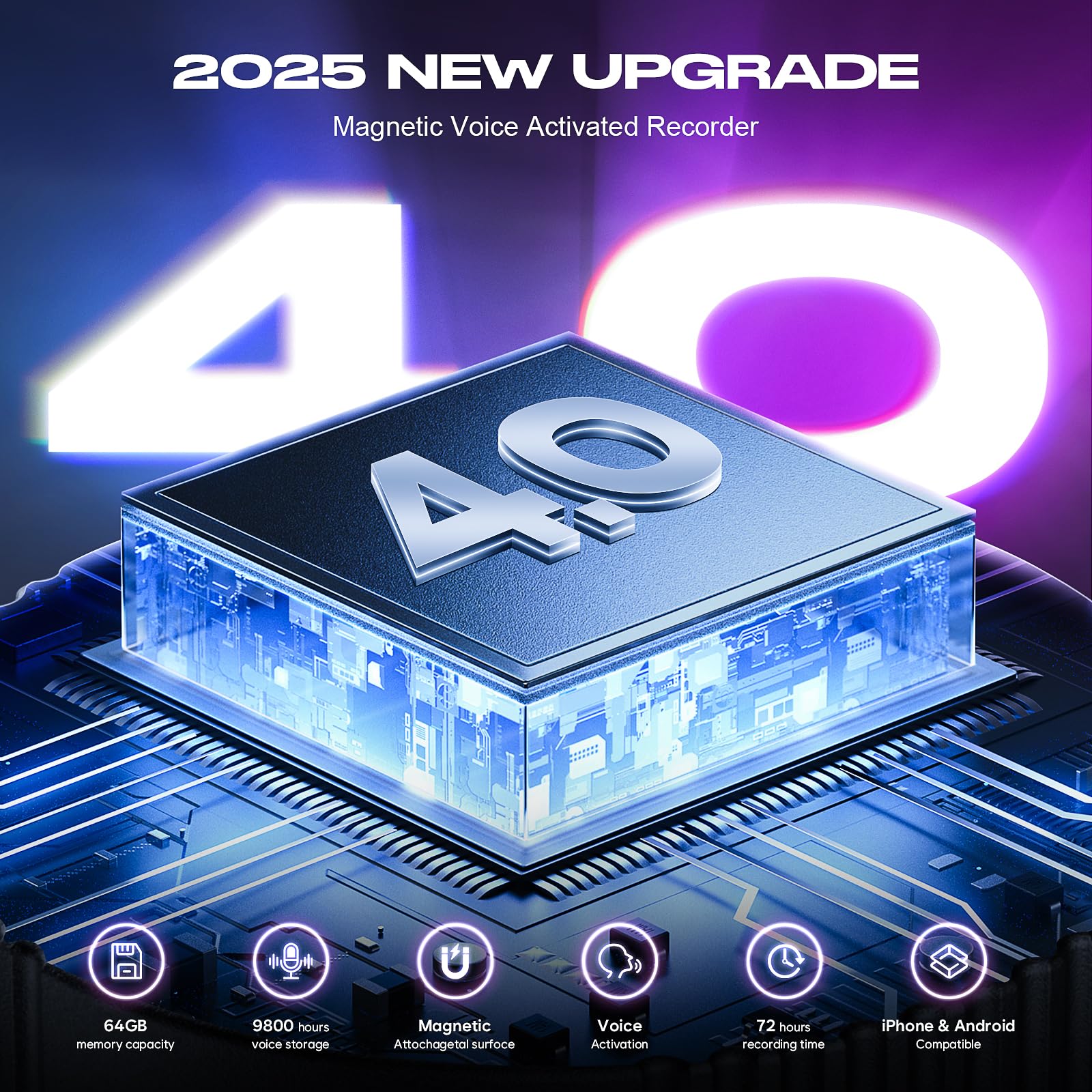 64GB (9800 Hour) Magnetic Voice Activated Recorder Device - Lymorvex Voice Recorder AI-Intelligent Noise Reduction, Portable Audio Recorder for Lectures/Interviews/Meetings