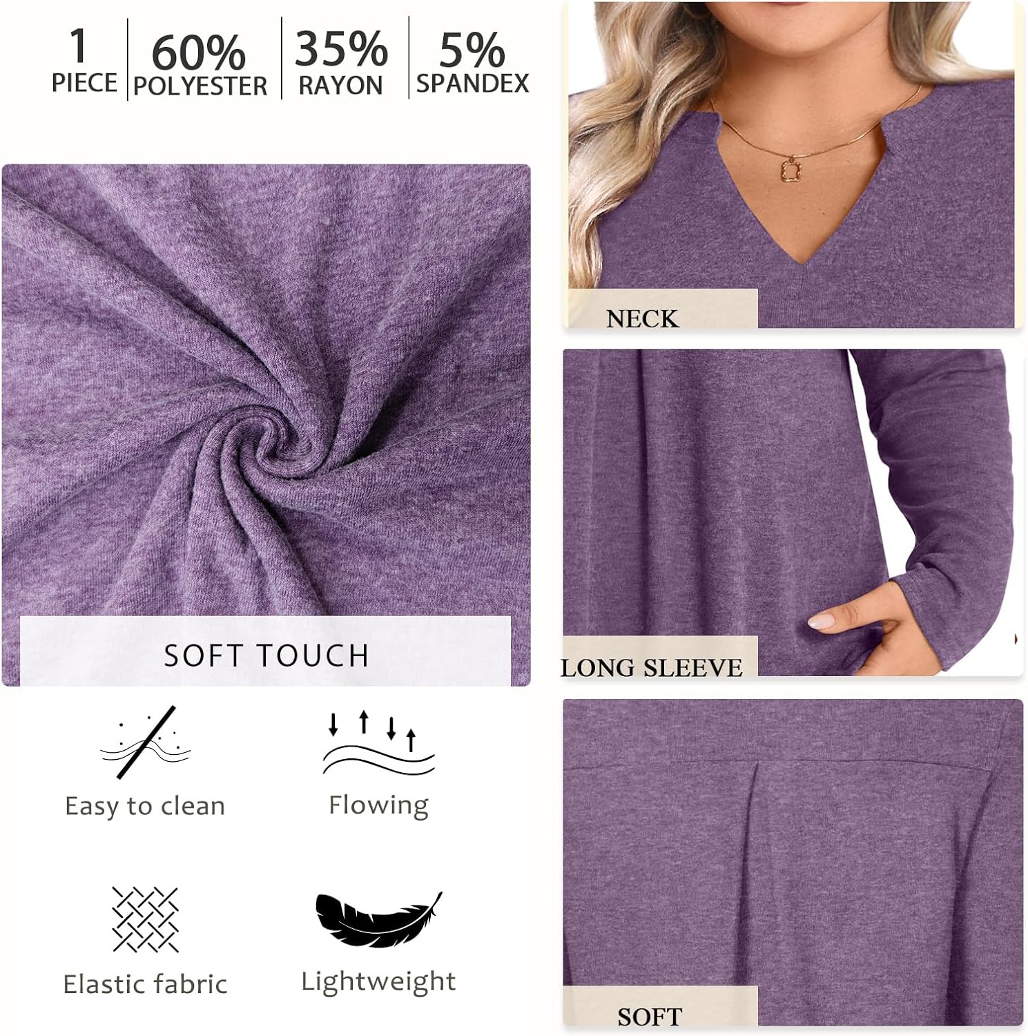 POPYOUNG Women Plus Size Henley Tops Winter Dressy Tunic Casual Long Sleeve T-Shirts - Image 4