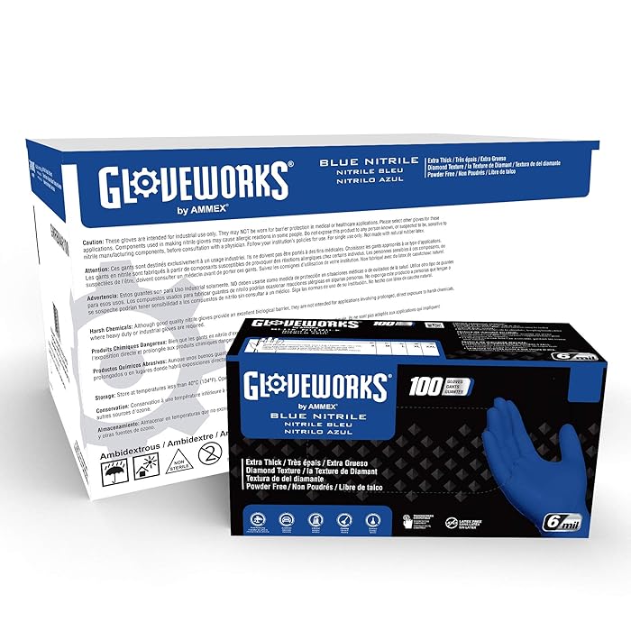 Buy GLOVEWORKS HD Royal Blue Nitrile Industrial Gloves, 6 Mil, Raised