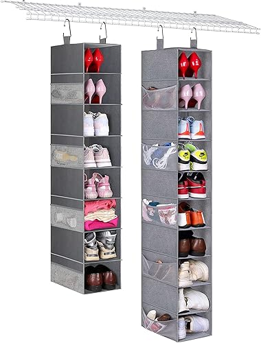 MISSLO Organizador de zapatos colgante de 8 estantes y estantes de almacenamiento colgantes de 10 estantes para organizar ropa y armario