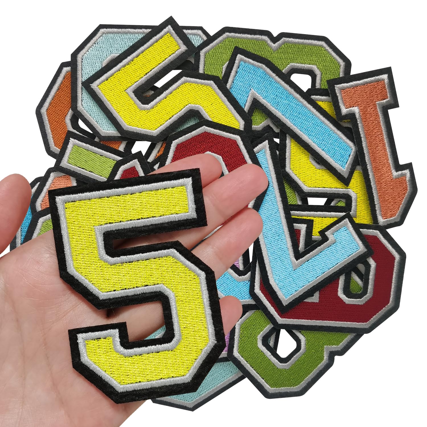 IANZE Number Iron on Patches, Iron on Numbers(0-9) for Fabric, Full Embroidery Numbers for Clothing, Hats, Dress, Jeans, T-Shirts, Backpacks, Etc(Colorful)
