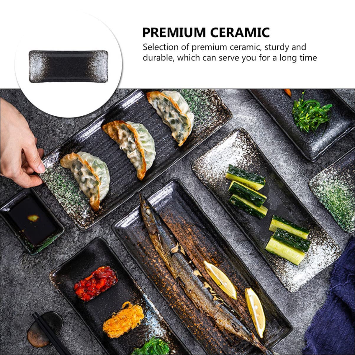 NAMOARLY 1pc Ceramic Long Plate Porcelain Serving Platter Saury Dish Sushi Platters Fruit Plate Soy Sauce Decorative Serving Tray Decorative Plate Fruit Platter Sushi Plate White Ceramics