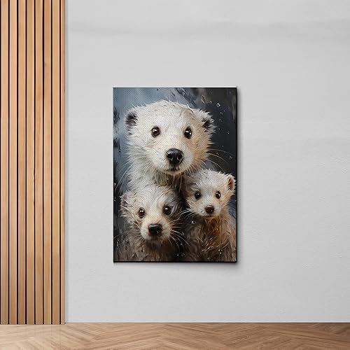 Fox Mother Cub Print, In The Style Of Stencil,Based, Ivory, Kids Wall Art, Kids Wall Art Display, Mom And Baby Animal Art Print, Canvas, Art Decor