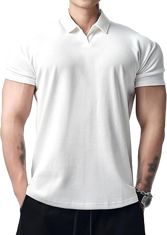 Mens Basic Collarless Short Sleeve Shirt Casual Solid Color Cotton Polo T-Shirt Regular Fit Short-Sleeve Muscle