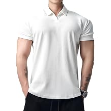 Mens Basic Collarless Short Sleeve Shirt Casual Solid Color Cotton Polo T-Shirt Regular Fit Short-Sleeve Muscle