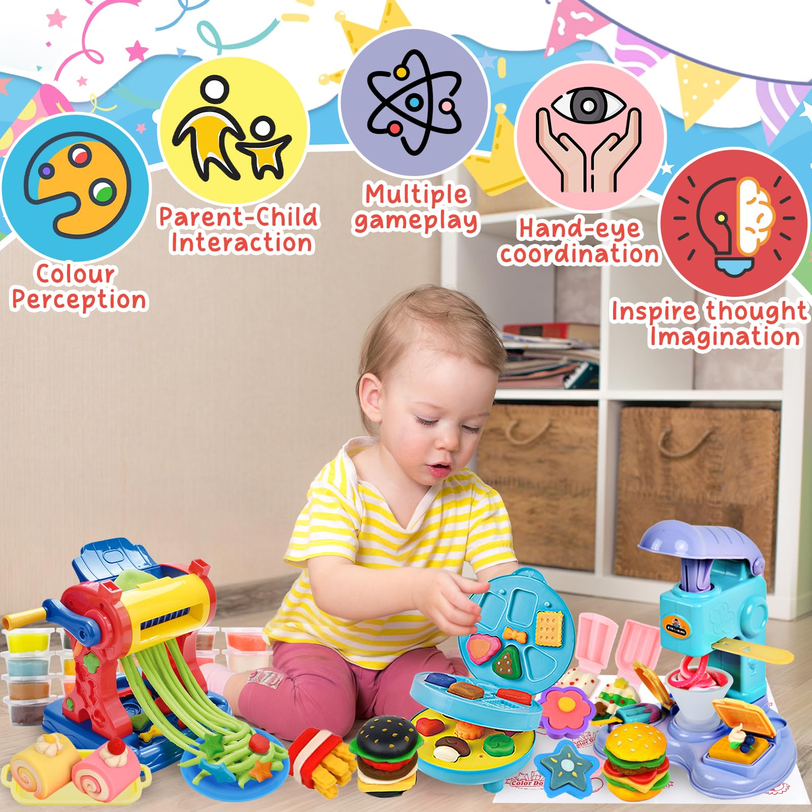 TOSUTO Juego de Plastilina Creativo - Máquina Pasta, Helados y Hamburguesas (24 Botes Plastilina) - Set de Herramientas para Modelado con 12 Botes de Plastilina - Regalo para Niños a Partir de 3 Años — view 3