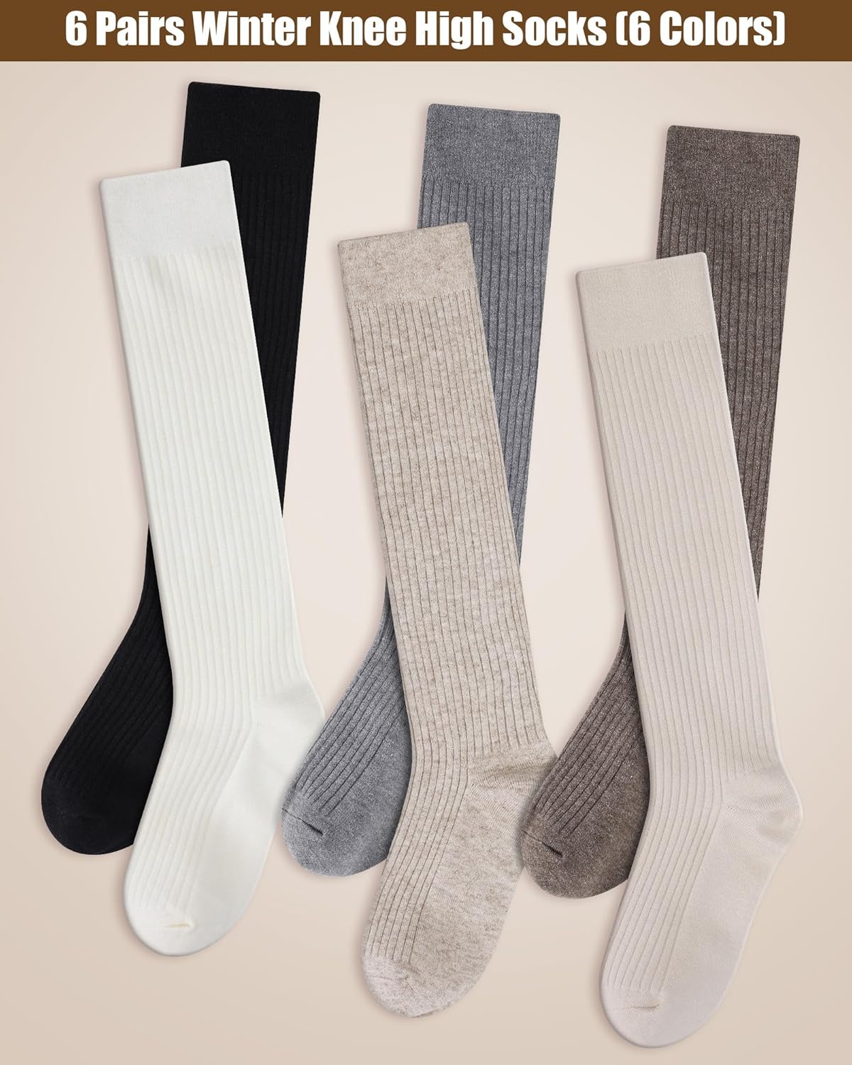 Shihanee 6 Pairs Winter Knee High Boot Socks Women Long Ribbed Knit Slouchy Tall Boot Socks Bulk Warm for Women Girls - Image 7
