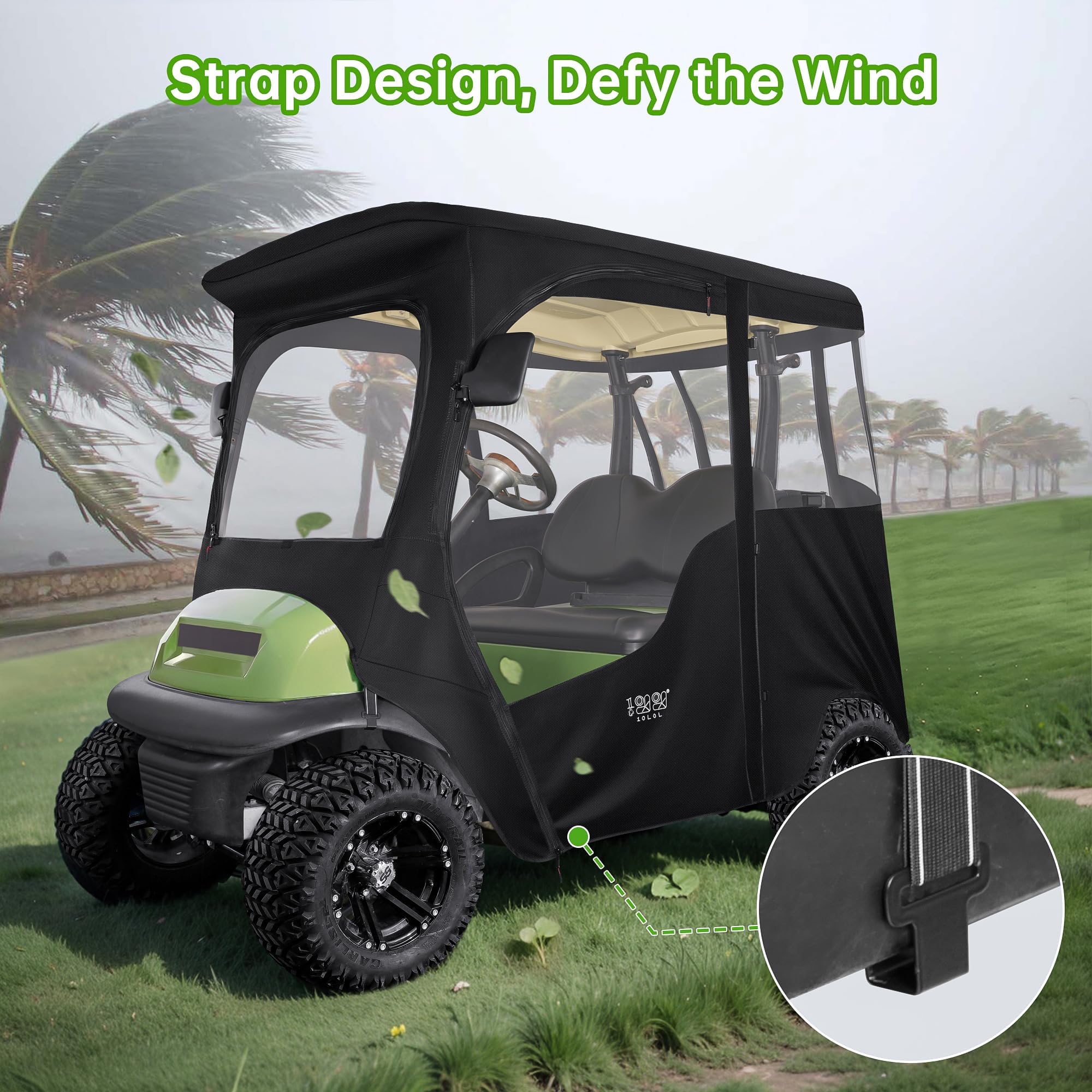 10L0L Golf Cart Deluxe Enclosure für 2 Passagiere Club Car Precedent & Temo,600D Winddicht Wasserdicht 4-Seiten Schutz Golf Buggy Warmhalten Abdeckung Fahrgehäuse (Schwarz)