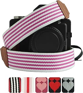 Cute Camera Strap - Adjustable Vintage Quick Release Neck & Shoulder Strap for Instant and DSLR Cameras (Magenta Stripe)