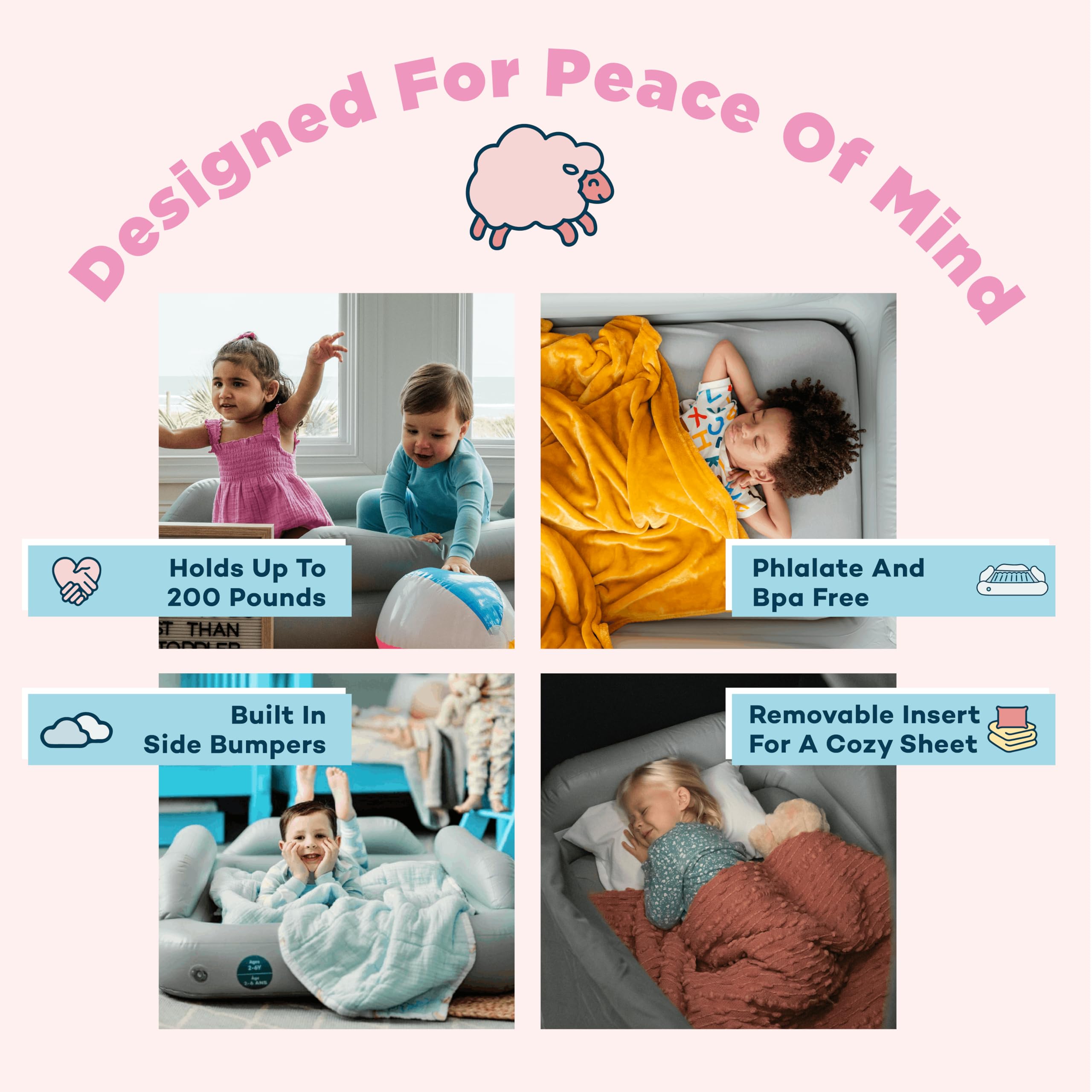 SlumberPod SlumberTot Aufblasbares Kleinkind-Reisebett Tragbare Kinder-Luftmatratze mit Sicherheits-Stoßdämpfern Inklusive elektrischer Pumpe
