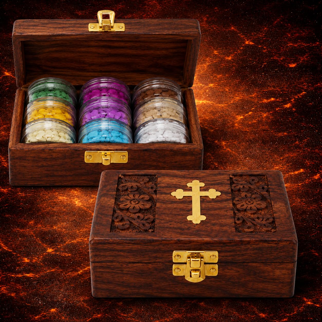 misticSparks Kloster Weihrauch Geschenkset mit Holzbox und Kreuz – 9 handgefertigte Weihrauchsorten für Gebet, Kirche, Meditation und spirituelles Geschenk