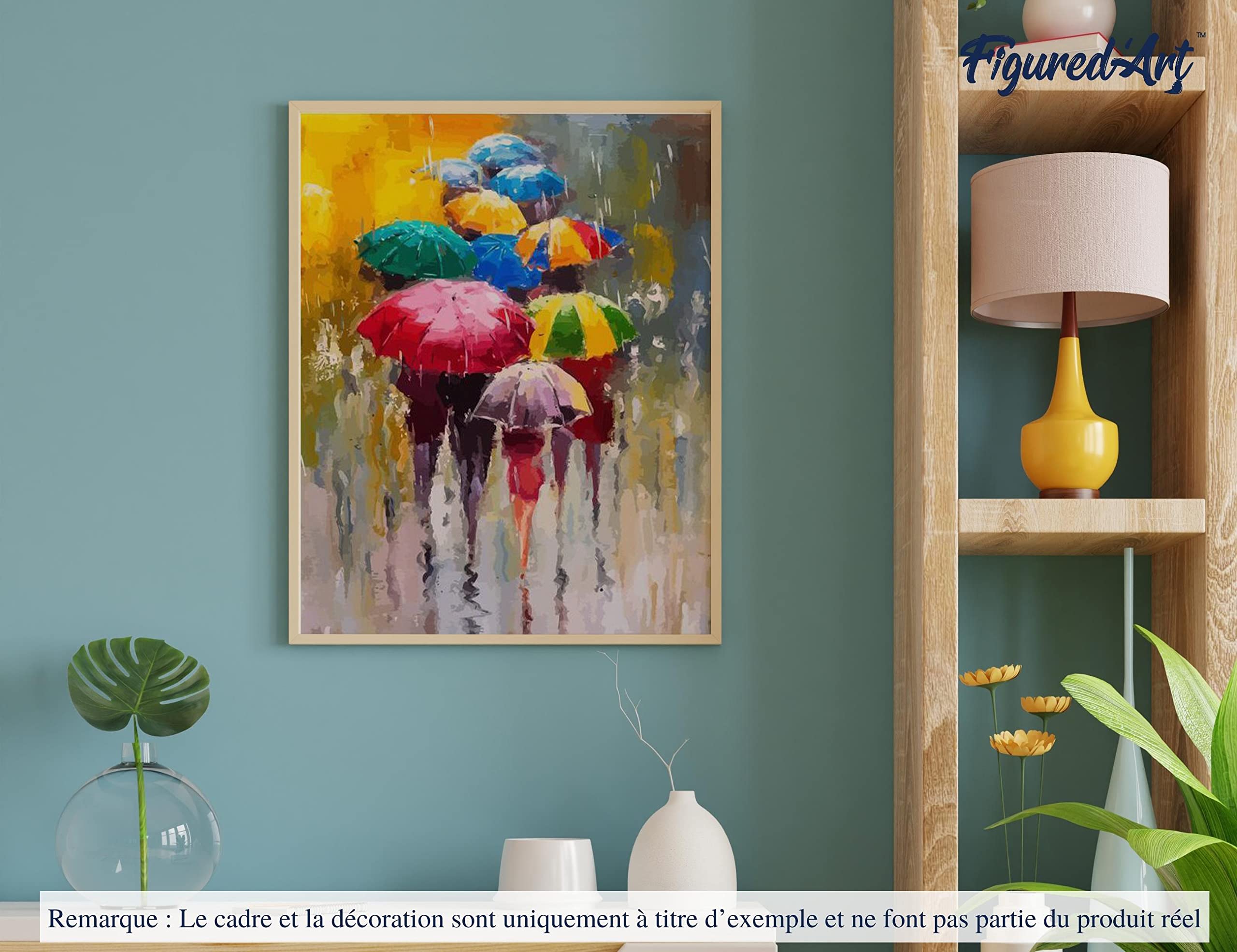 Figured'Art Peinture par Numéro Adulte Farandoles de parapluies 2 - Activité Manuelle Kit de Loisir Créatif DIY Numéro d'Art Complet - 40x50cm sans châssis en bois