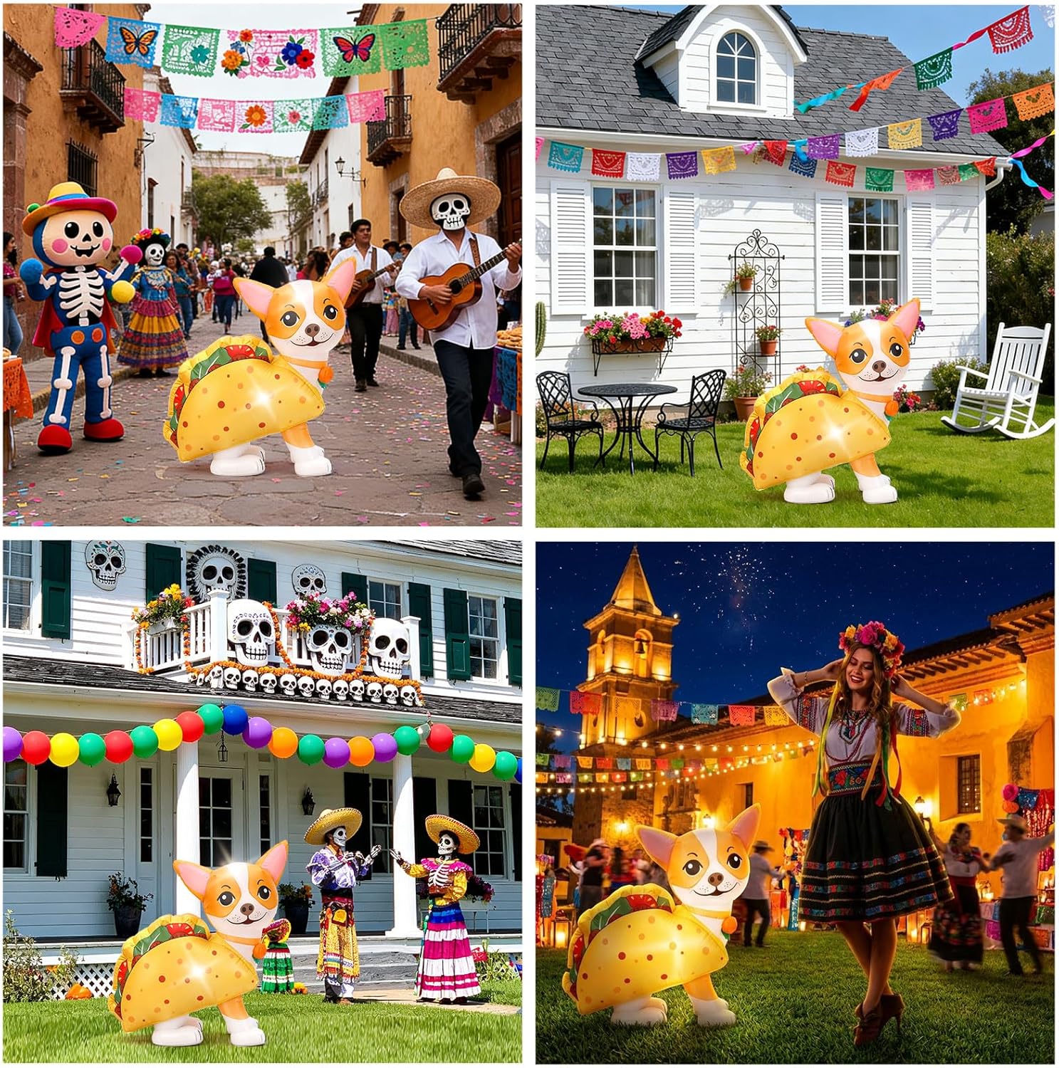 Leyndo 4 ft Cinco De Mayo Inflatable Decoration Mexican Fiesta Chihuahua Taco with Built in LED Lights Blow up Yard Decorations for Mexican Day Home Lawn Garden Outdoor Indoor Party Decor