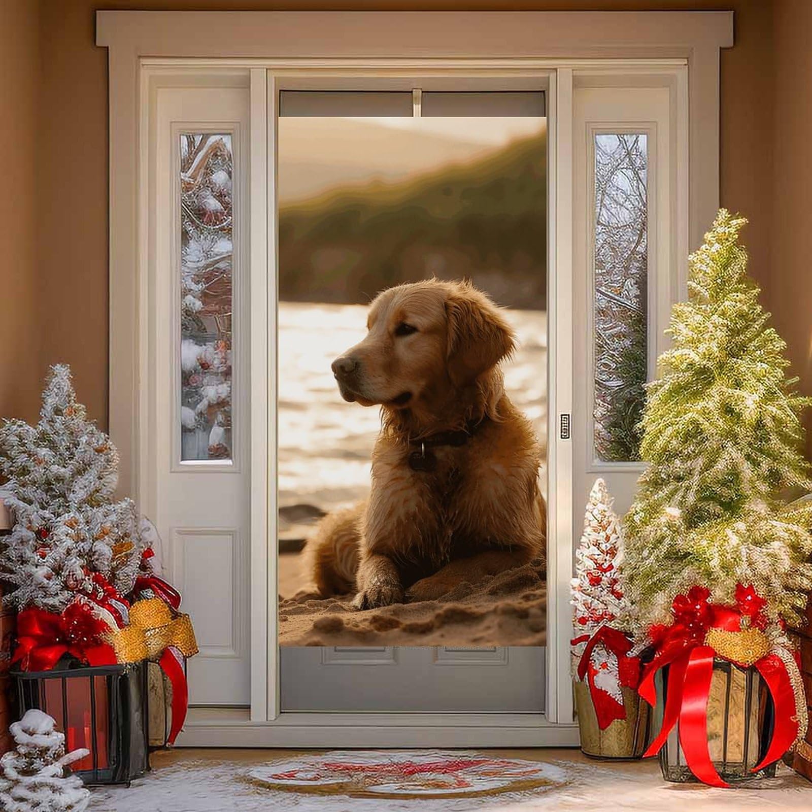 NONHAI Retriever Door Cover Decoration Welcome Door Banner Porch Sign Photo Background DoorCurtains for Doorway Privacy Window Curtain Porch Cover Indoor Outdoor Decor 70.9x35.4in