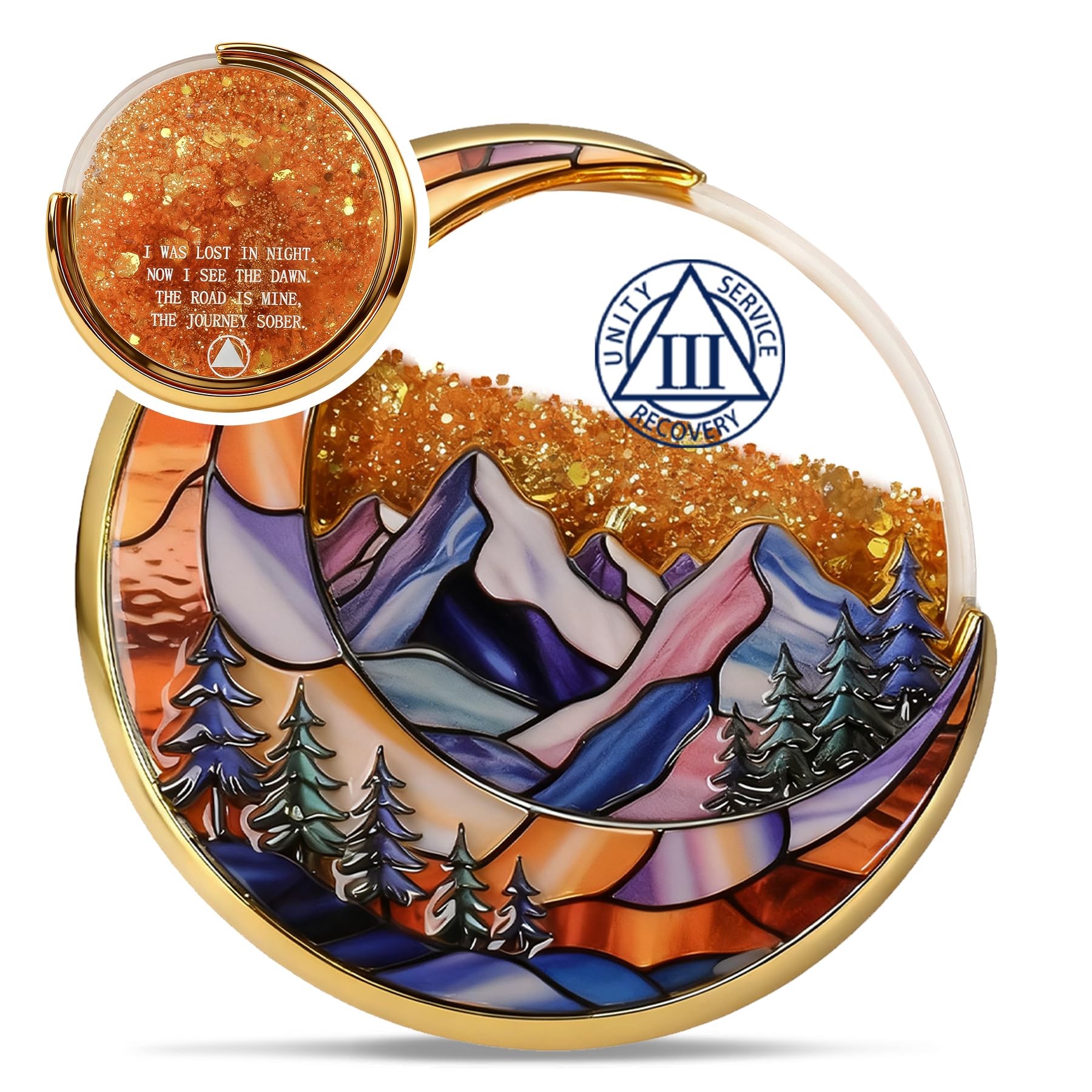 Golden Flow Sand - Moneda de sobriedad de 3 años - Monedas AA de recuperación de guardián lunar - Fichas AA sobrias y medallones de adicción a la montaña - Celebra la vida limpia, alcohólicos anónimos