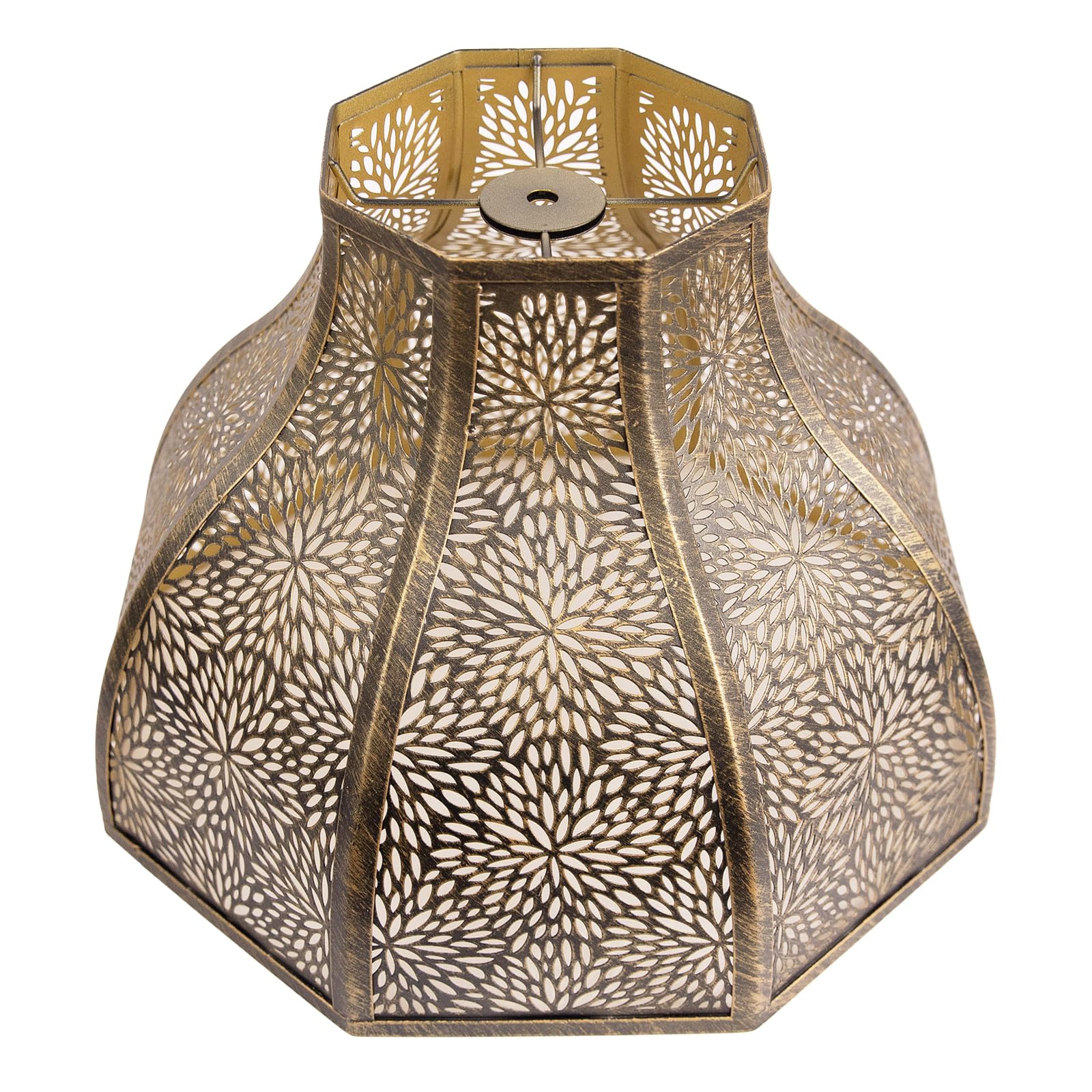 Exquisite Eight-Petal Lotus Metal Cover with Etched Chrysanthemum Pattern in Antique Bronze and Gold Finish for Table Lamp