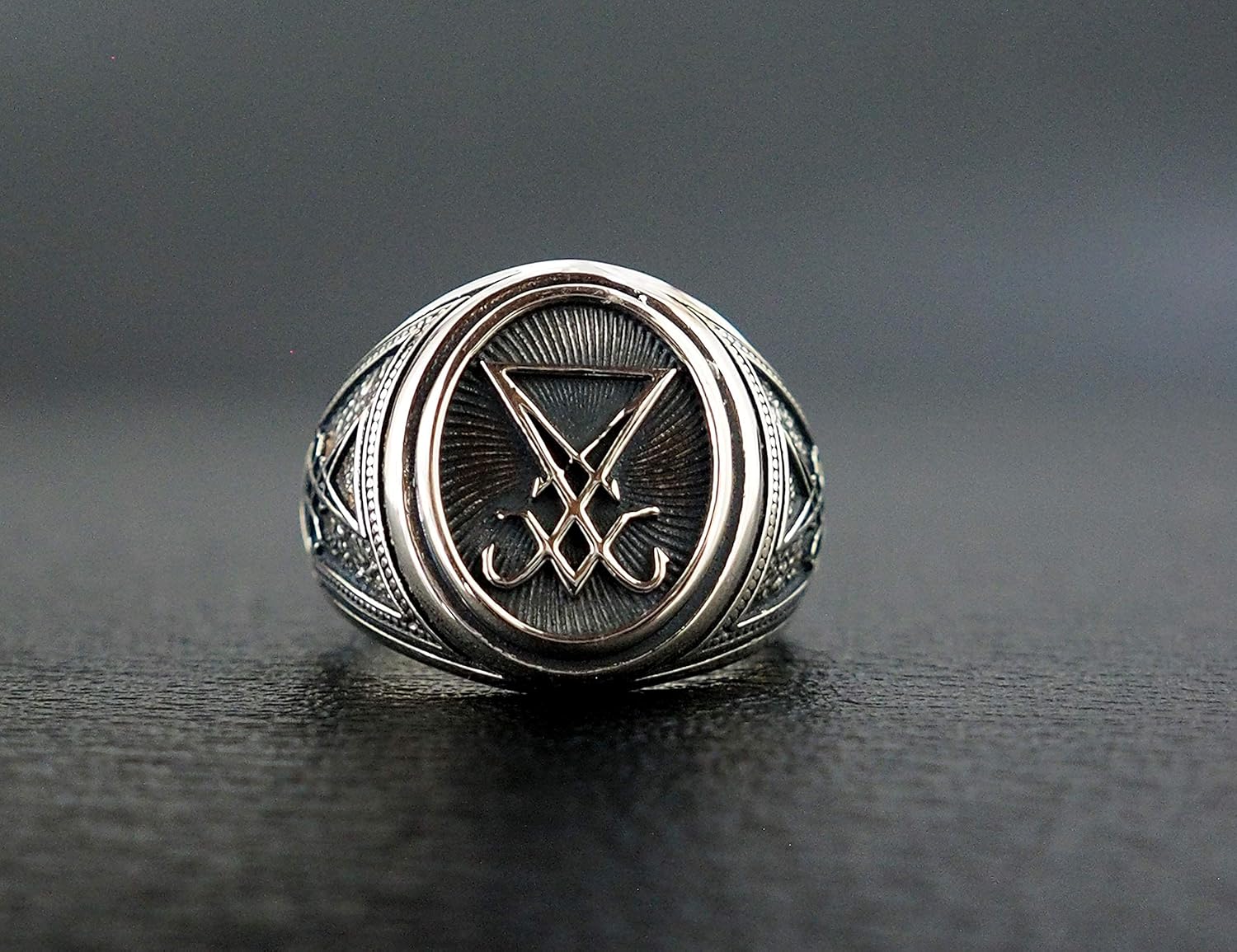 Sigil of Lucifer Ring, Devil Seal of Satan Ring, Seal of Satan Baphomet Ring 925 Sterling Silver