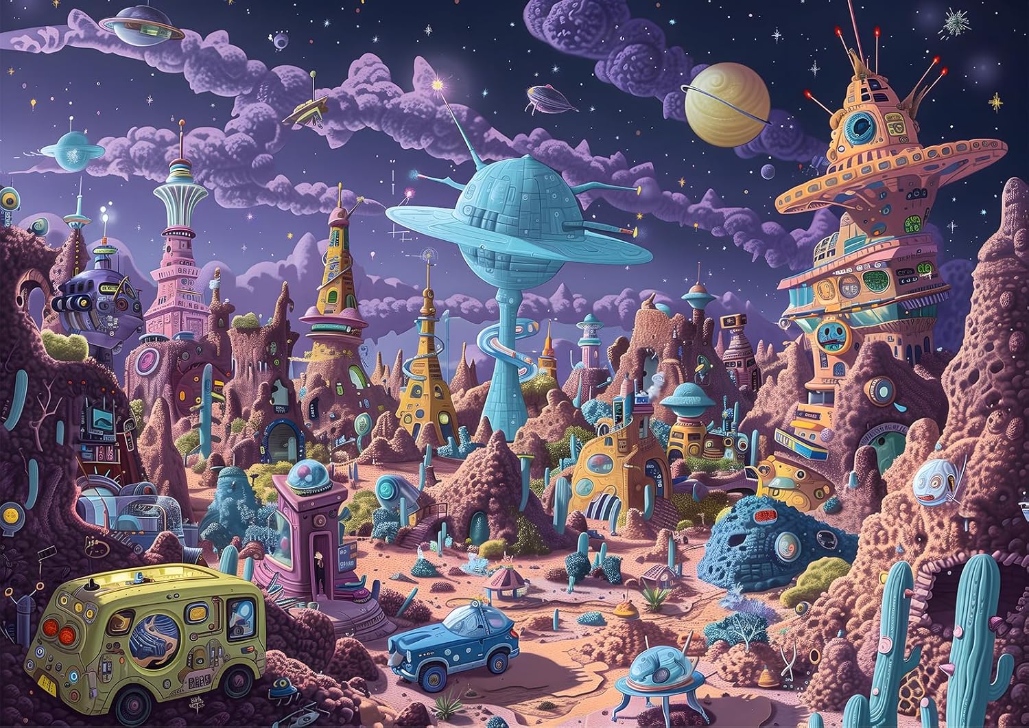 Alien Planet Jigsaw Puzzles for Adults 1000 Pieces, Brain Challenging Shaped Puzzle for Game Night Family Friends, Size 26.6 x 19.2, Monsters Purple World