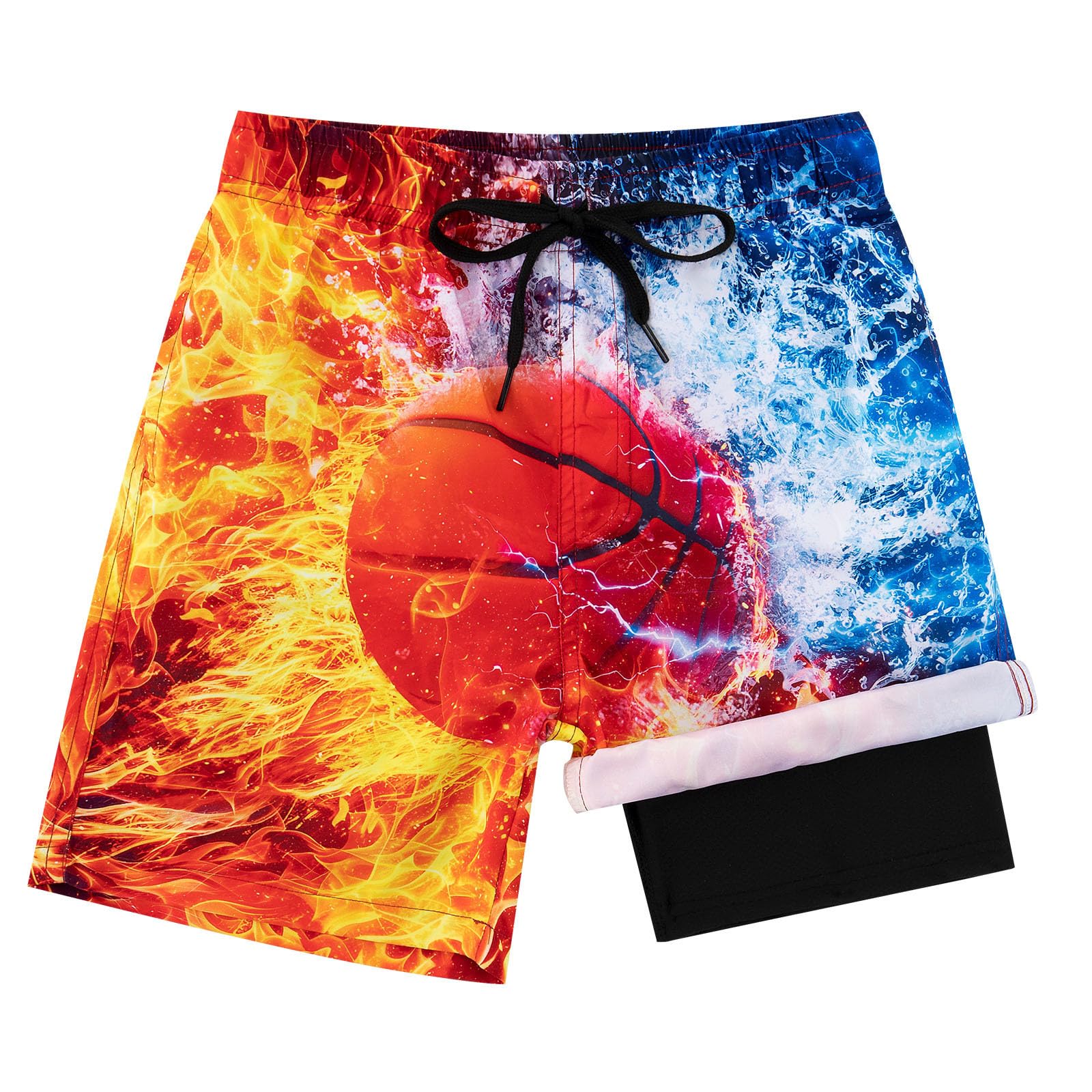 Fanient Maillot de Bain Garçon avec Doublure de Compression,Short de Bain 2 en 1 à Séchage Rapide et Poches,Idéal pour Le Surf et la Plage,7-18 Ans