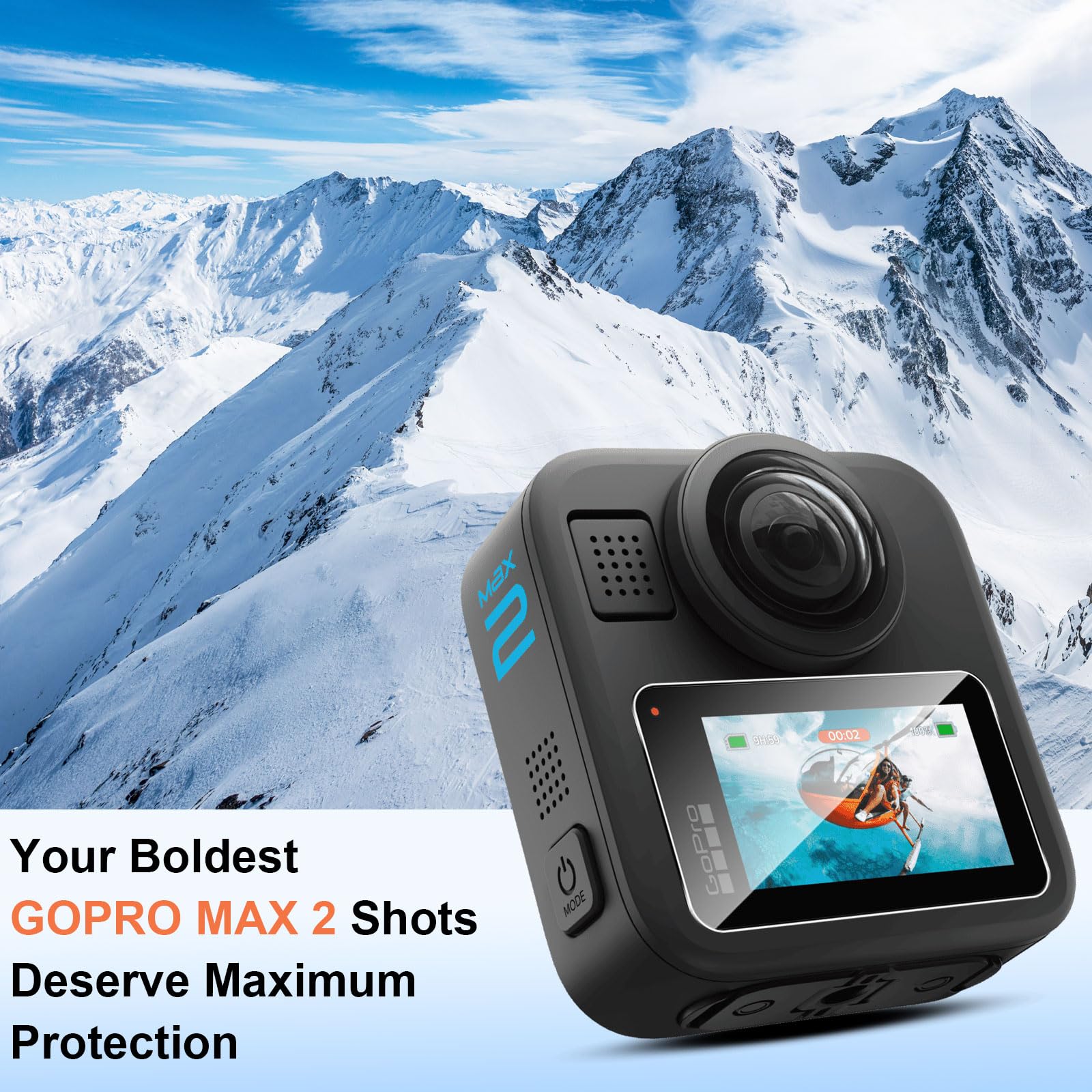 QULLOO Pellicola Protettiva per GoPro MAX 2, 2 Pezzi HD Vetro Temperato Durezza 9H Anti-graffio Schermo Protezione