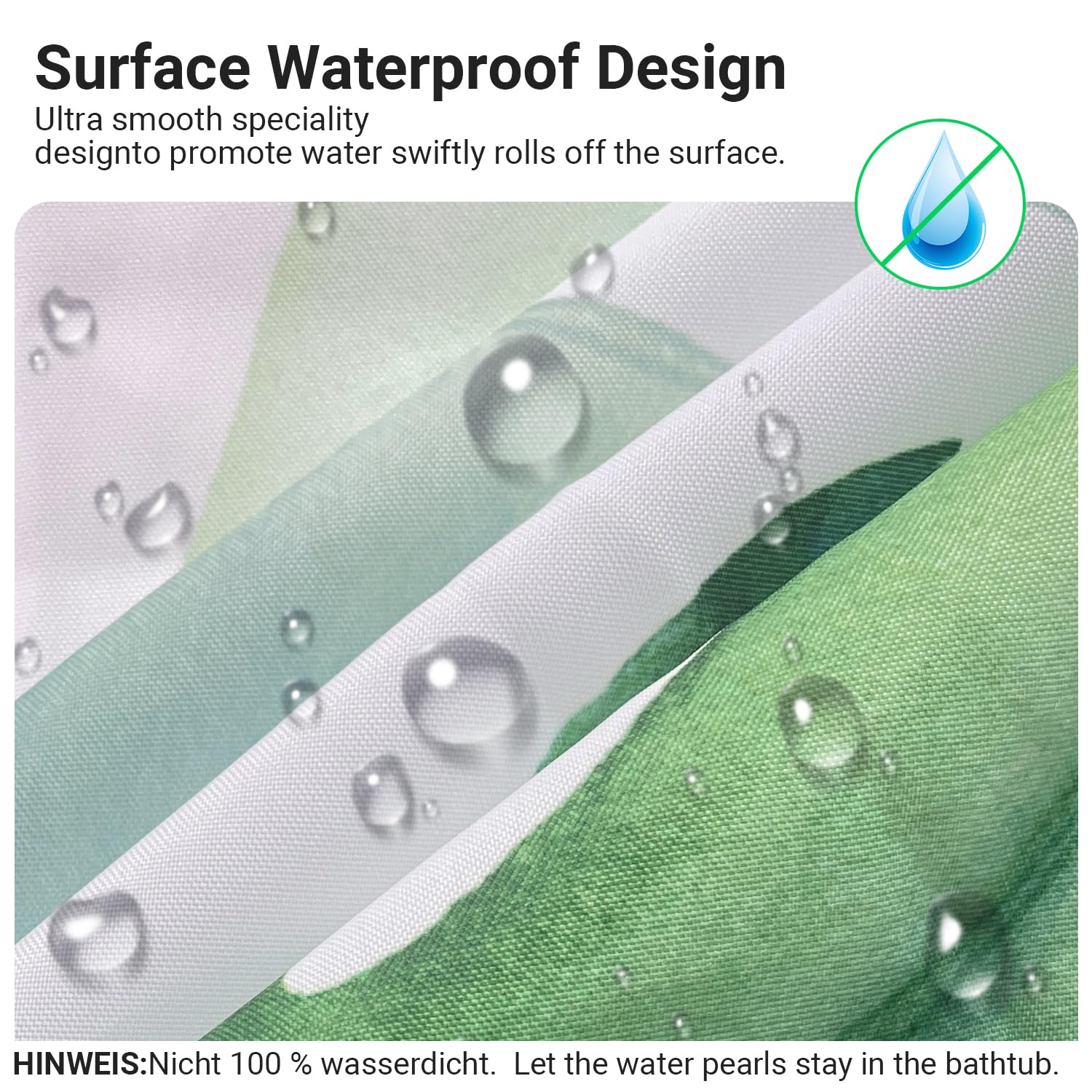 Lerores Shower Curtain 100 x 200 cm, Green Leaves Weighted Hem, Anti-Mould Textile, Water-Repellent - Image 2