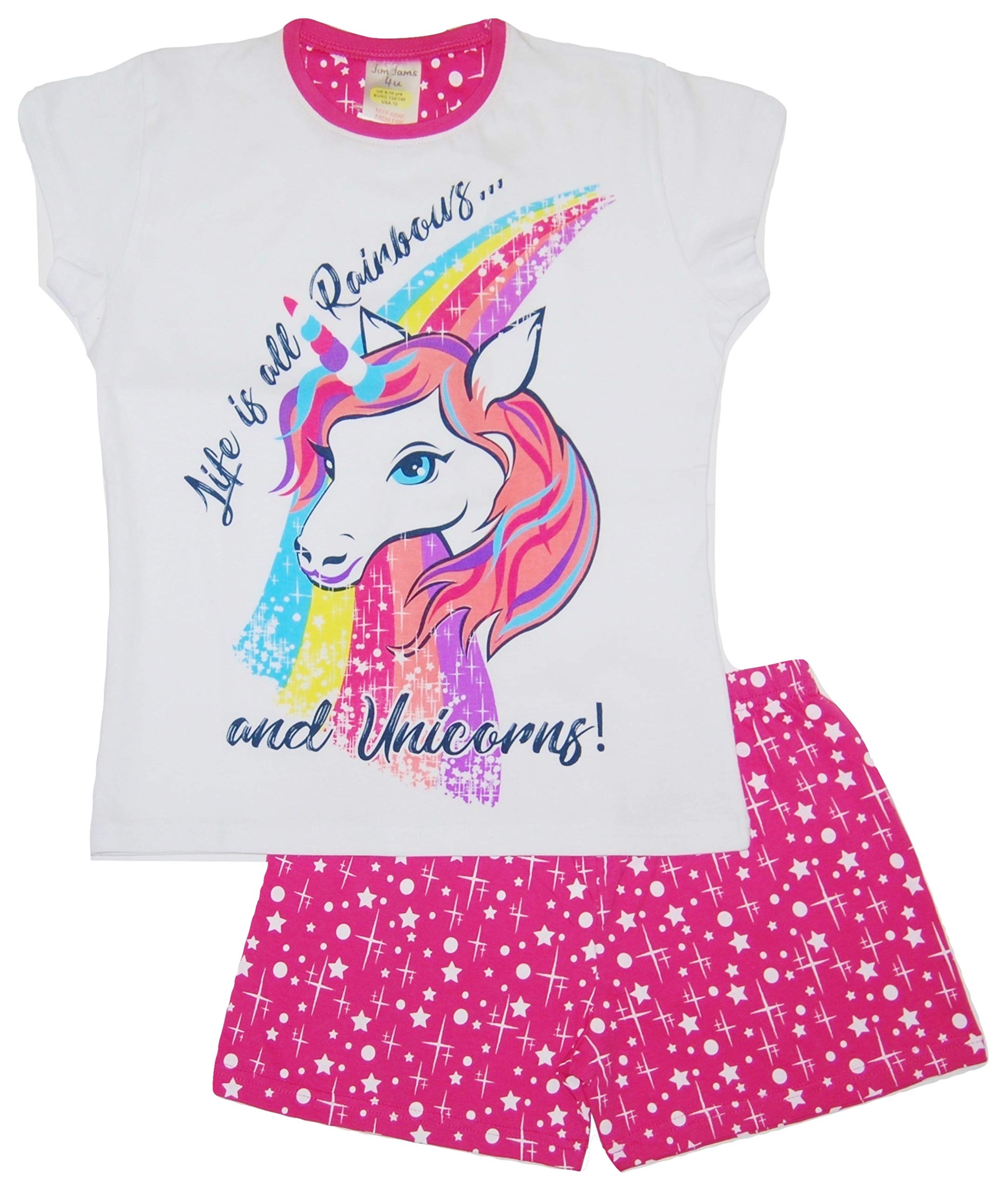 The Pyjama Party Girls Unicorn Shortie Design Pyjamas Long And Short Unicorns Ponys Sloth Bulldog 100% Cotton