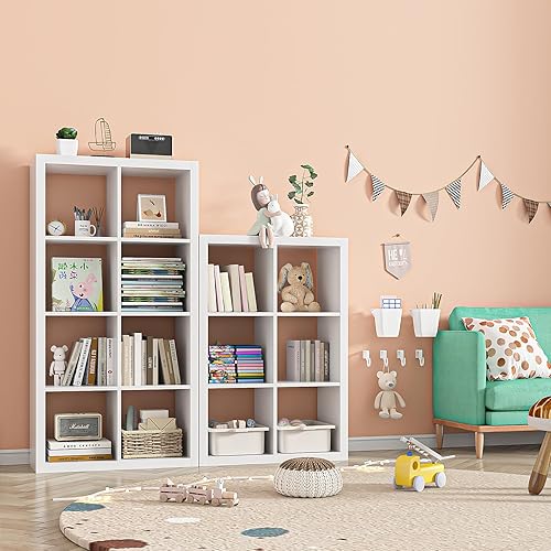 Miniatura 2 de Estantería con contenedores de almacenamiento, organizador de almacenamiento de 6 cubos con paneles traseros, estantería abierta de madera moderna,