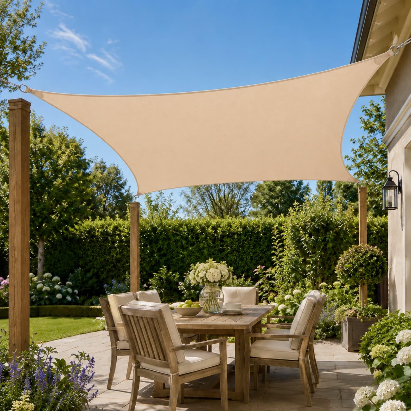 Hiseng Voile d'Ombrage Imperméable,Toile Ombrage Exterieur avec Oeillet & 4 Corde Rectangulaire Carrée 95% de Protection UV Toile Solaire pour Terrasse Balcon Jardin Patio (Kaki,3.6x3.6m)