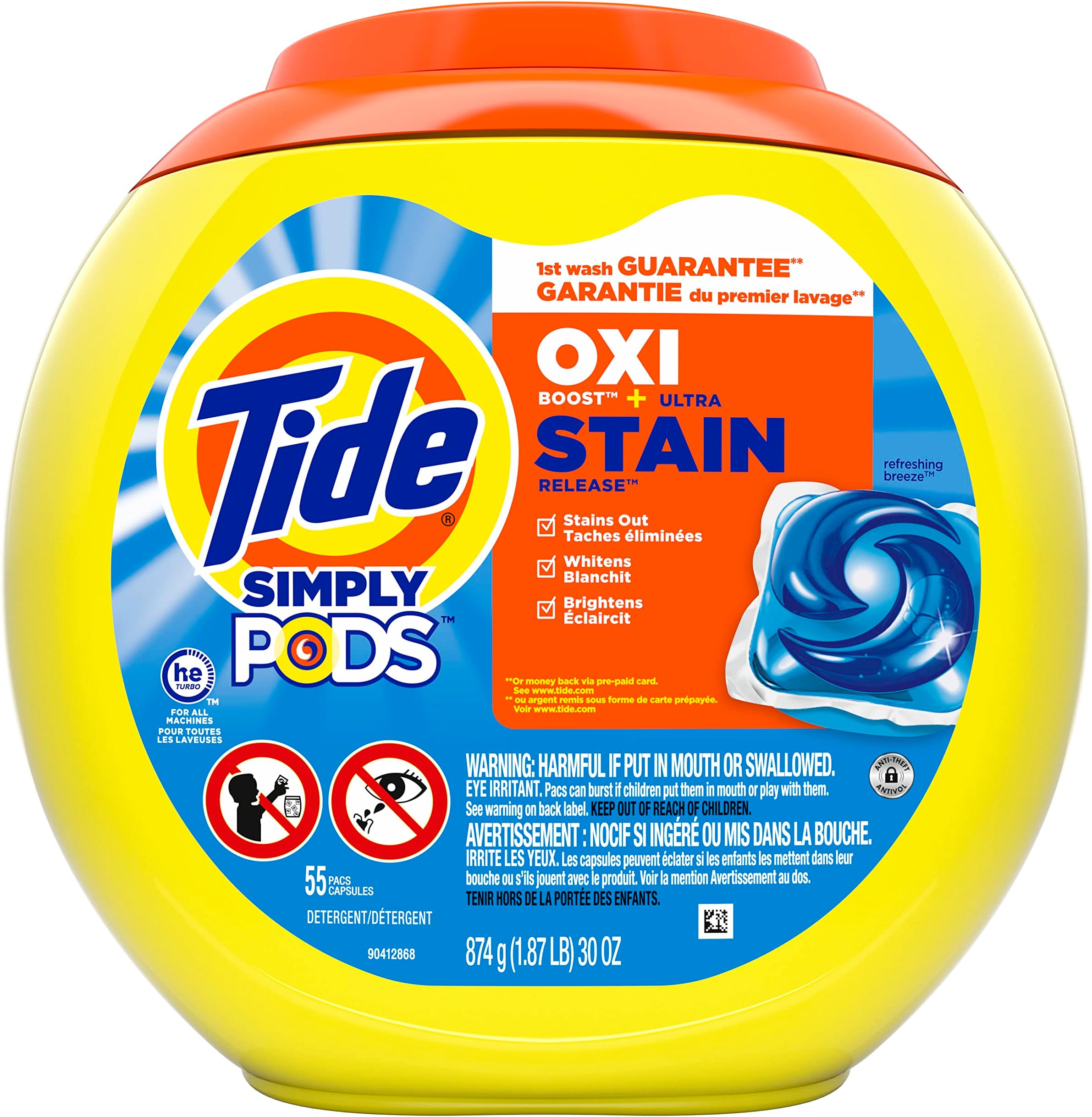 Simply Pods +oxi Liquid Laundry Detergent Pacs Capsules, Refreshing Breeze, 55 Count, 33 ounces