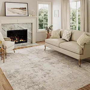 5x7 Washable Area Rug Beige Grey Neutral Abstract Living Room Bedroom Throw Rug Non Slip Soft Low Pile Indoor Floor Carpet for Dining Room Kitchen Office Entryway Home