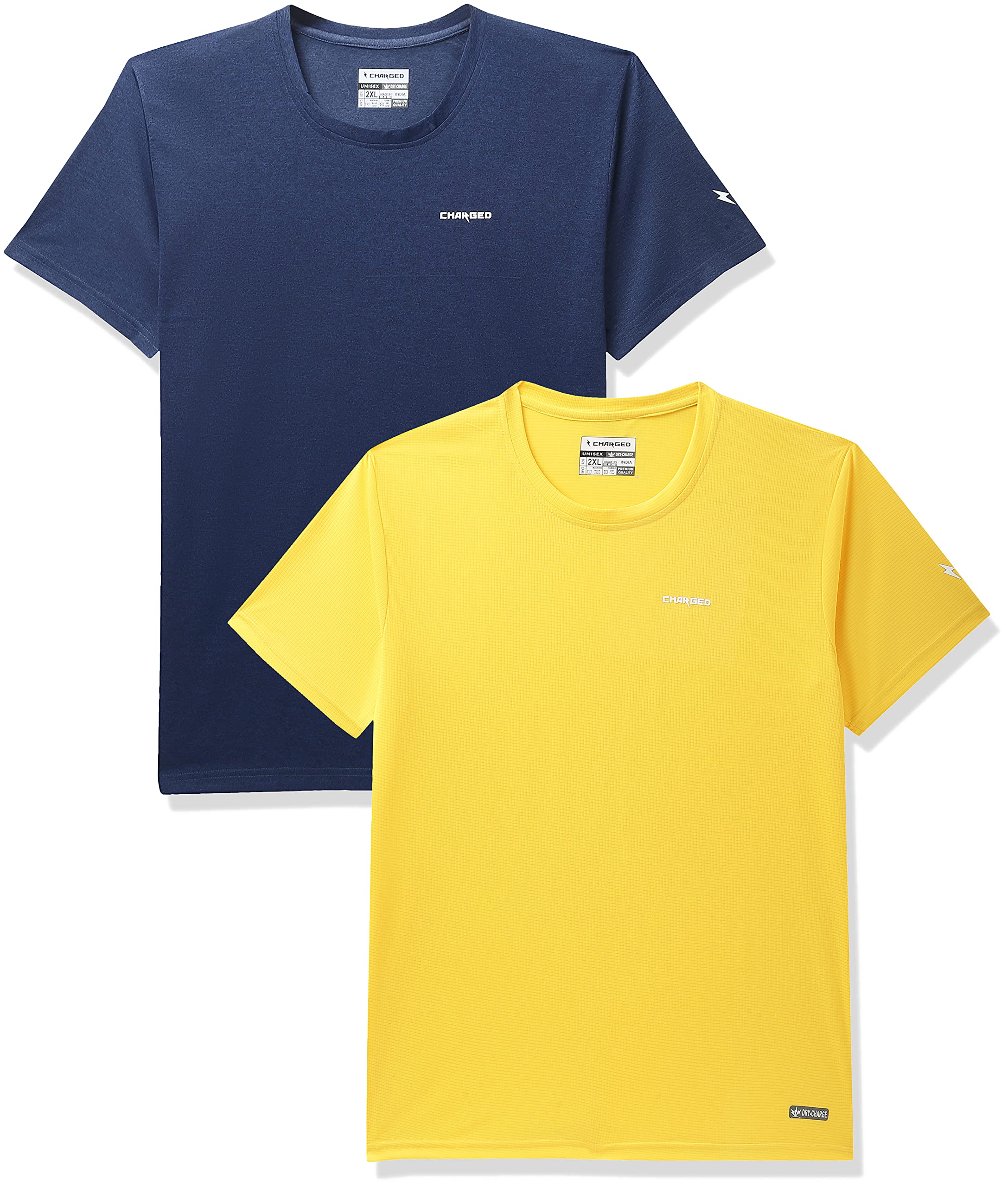 Charged Brisk-002 Melange Round Neck Sports T-Shirt Indigo Size 2Xl And Charged Pulse-006 Checker Knitt Round Neck Sports T-Shirt Yellow Size 2Xl-picture-53