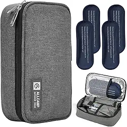 Bolsa de viagem Cooler de insulina da ALLCAMP para medicação diabética orgânica com 4 pacotes de gelo, Cinza, Medium