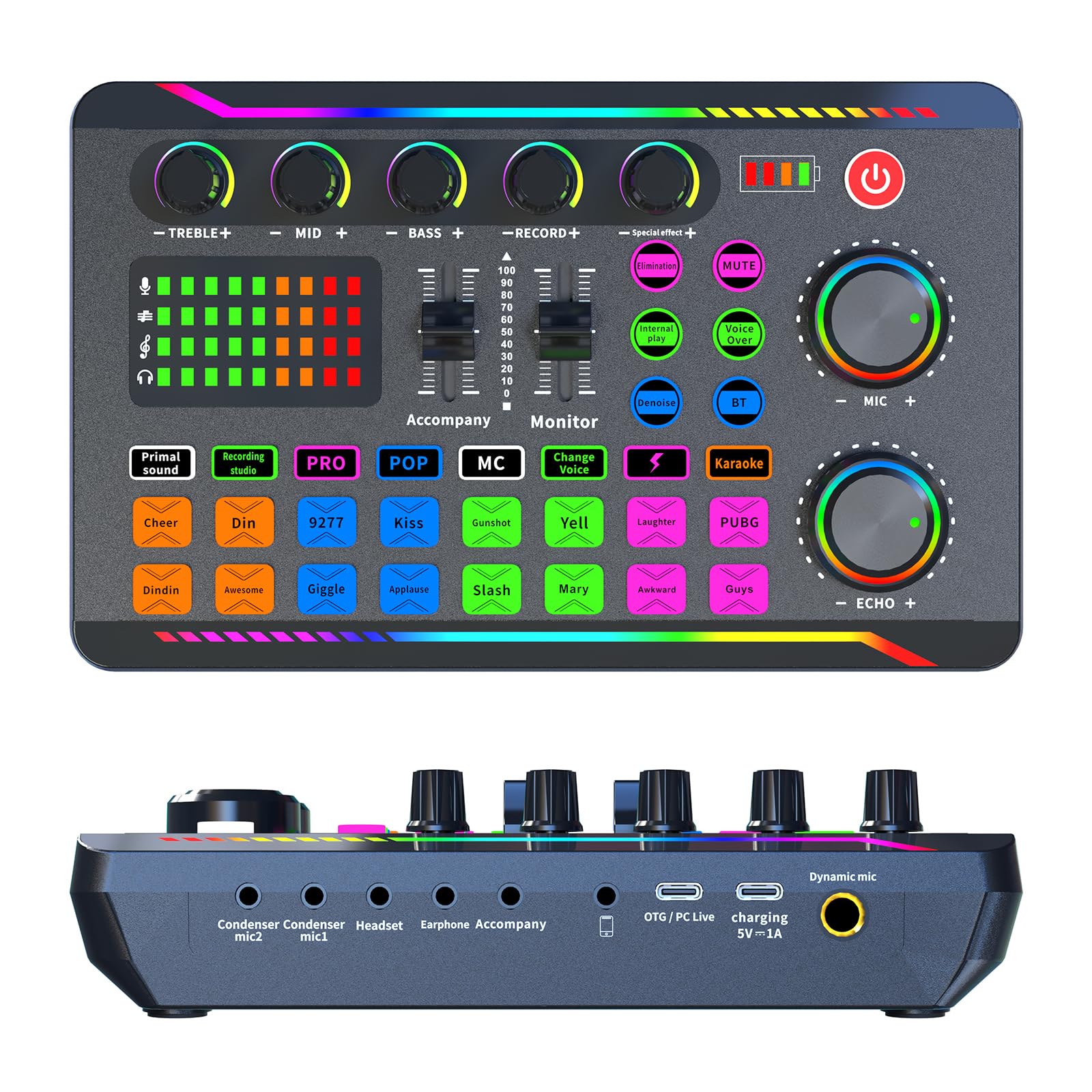 Scheda audio dal vivo, mixer con 16 effetti di cambiamento del suono, DJ in streaming Bluetooth, per registrazione/podcasting/giochi/live streaming
