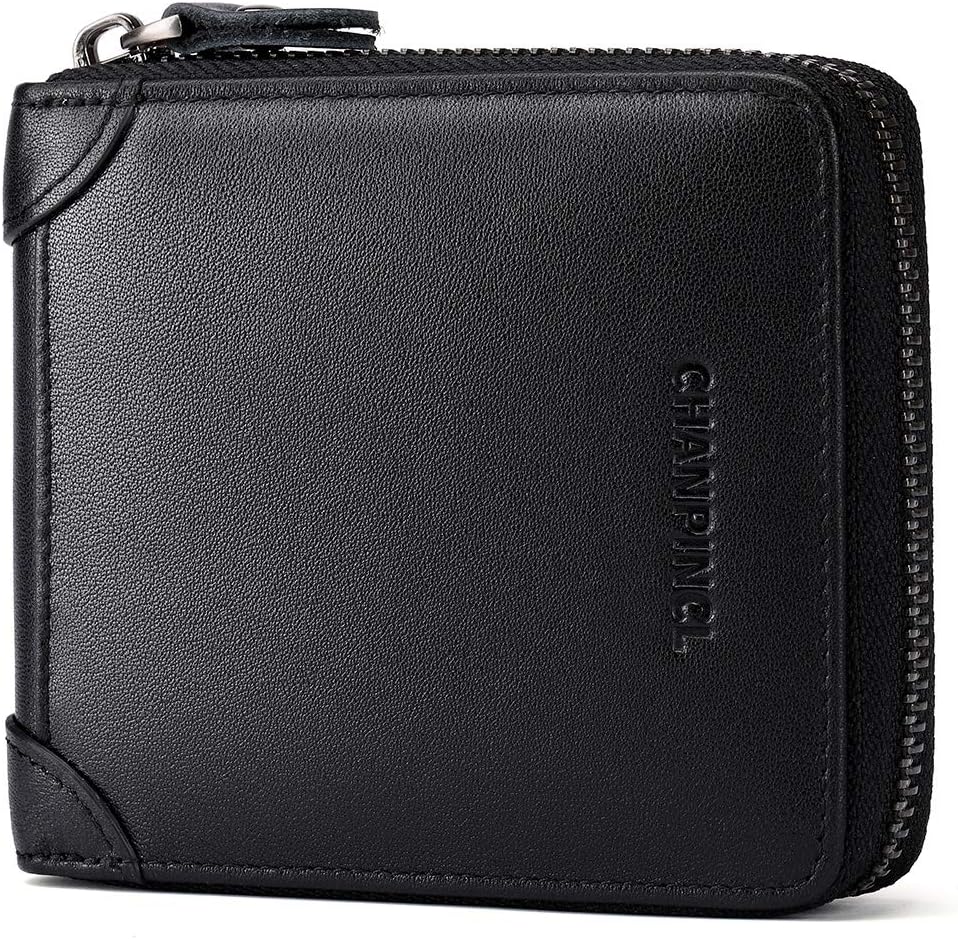 Mens Genuine Leather Zipper Wallet RFID Secure Large Capacity Double Fold Multi-card Leather Wallets for Men and coin purse