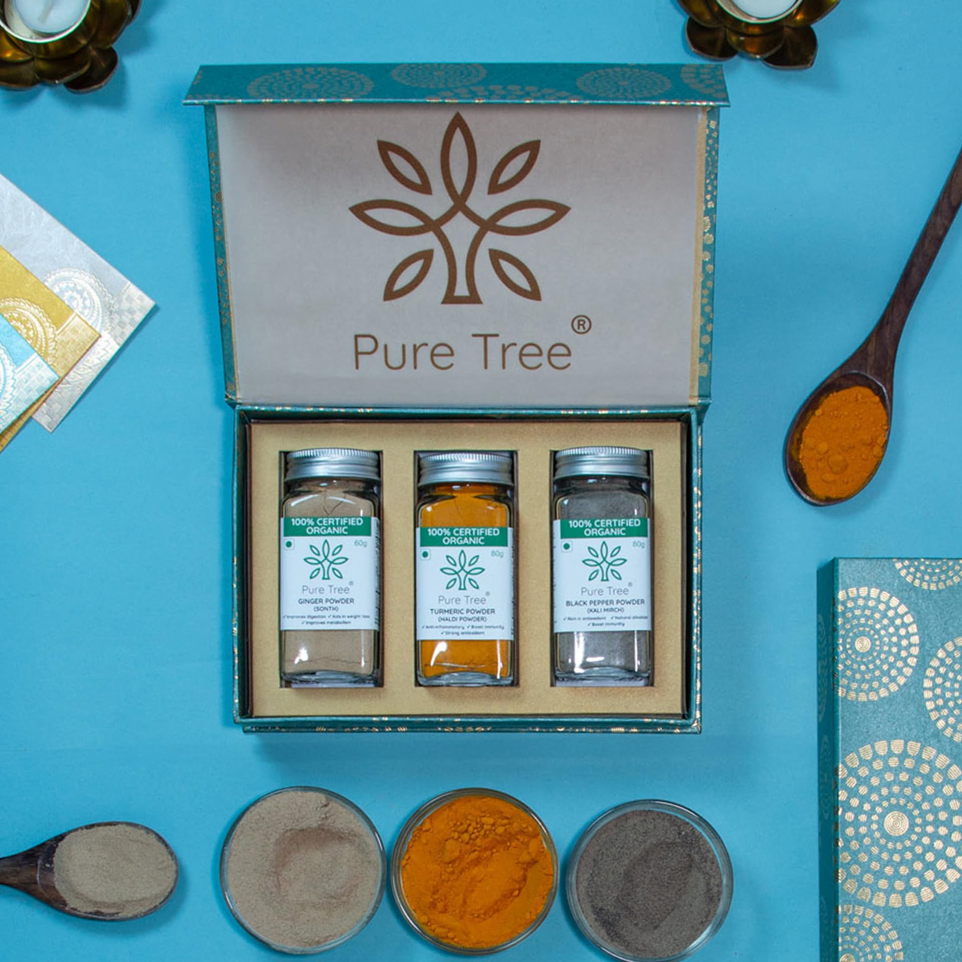 Pure Tree Organic Premium Gift Hamper with Black Pepper, Turmeric, Ginger Powder Gift Box | Festive Celebration Box | Diwali Corporate Gifts in Beautiful Green Mandala Printed Gift Box (B0DFPTMHHZ) Amazon Price History, Amazon Price Tracker