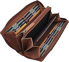 myledershop Grote volledige rundlederen dames portemonnee/portefeuille