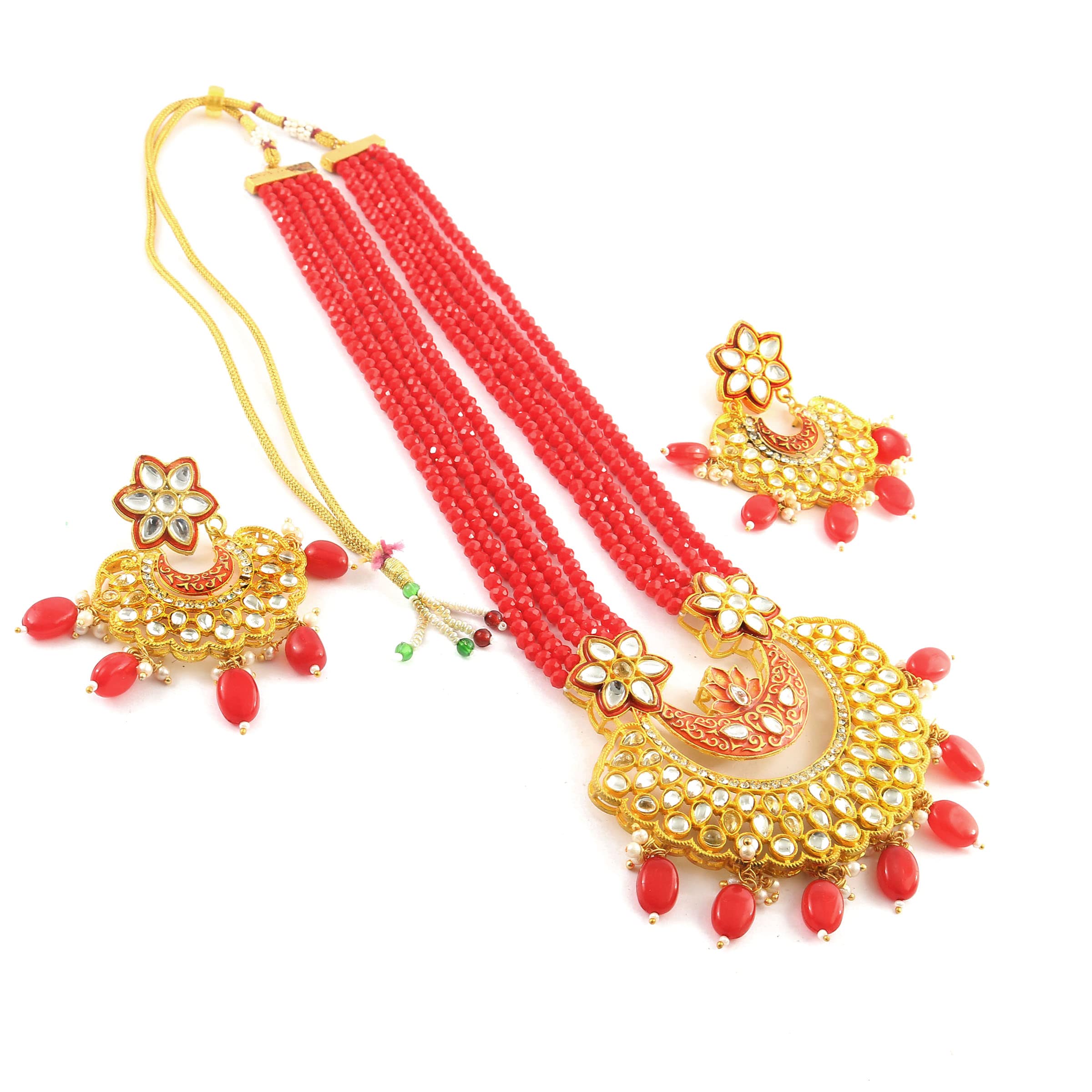 Sharma Jewellers Stylish Crystal Brass Necklace With Earrings Traditional Jewellery Set for Womens (Red) (B0BP2DS33Y) Amazon Price History, Amazon Price Tracker