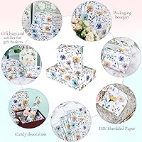 Vista 3 de 100 hojas de papel de seda de flores silvestres de 20 x 14 pulgadas, papel de seda floral azul para envolver regalos, pañuelos decorativos vintage