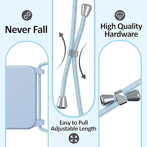 Miniatura 3 de Blaspins Funda de correa cruzada con cordón para iPhone 15 Plus, manos libres, cuello cruzado, cuerda ajustable extraíble, protección contra caídas