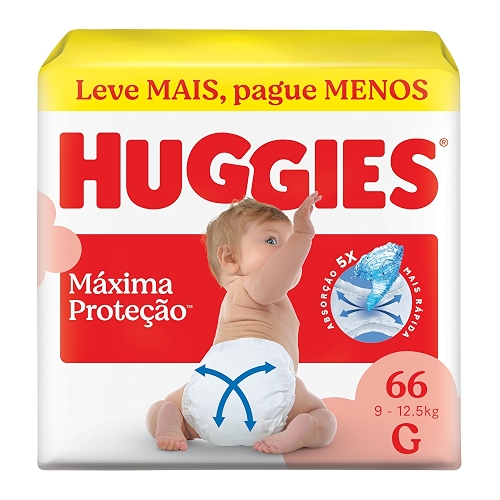 Fralda Descartável Huggies Máxima Proteção, Tamanho G, 66 Unidades Fralda Descartável Huggies Máxima Proteção, Tamanho G, 66 Unidades