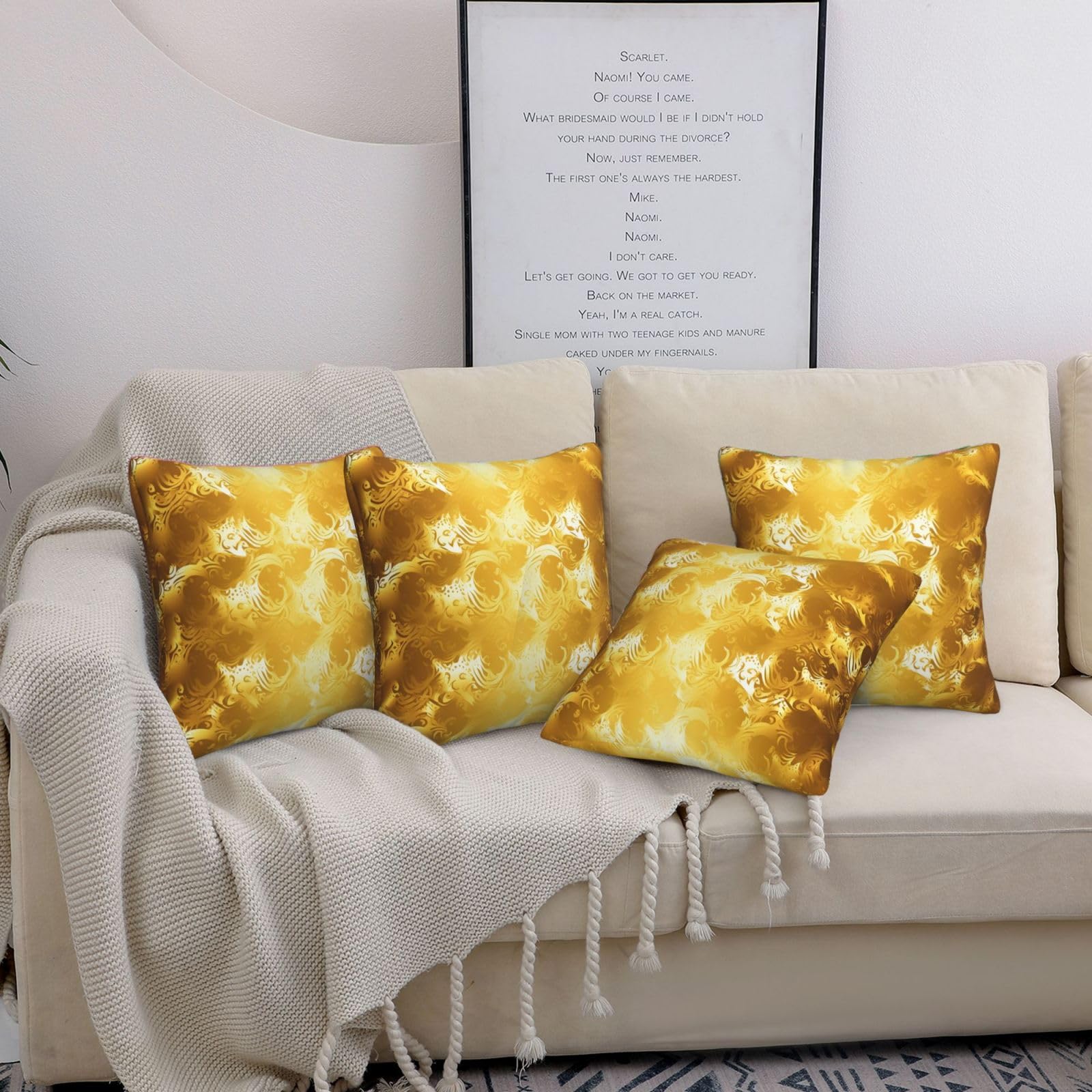 Housses de coussin de qualité supérieure douces et carrées fond doré 50,8 cm
