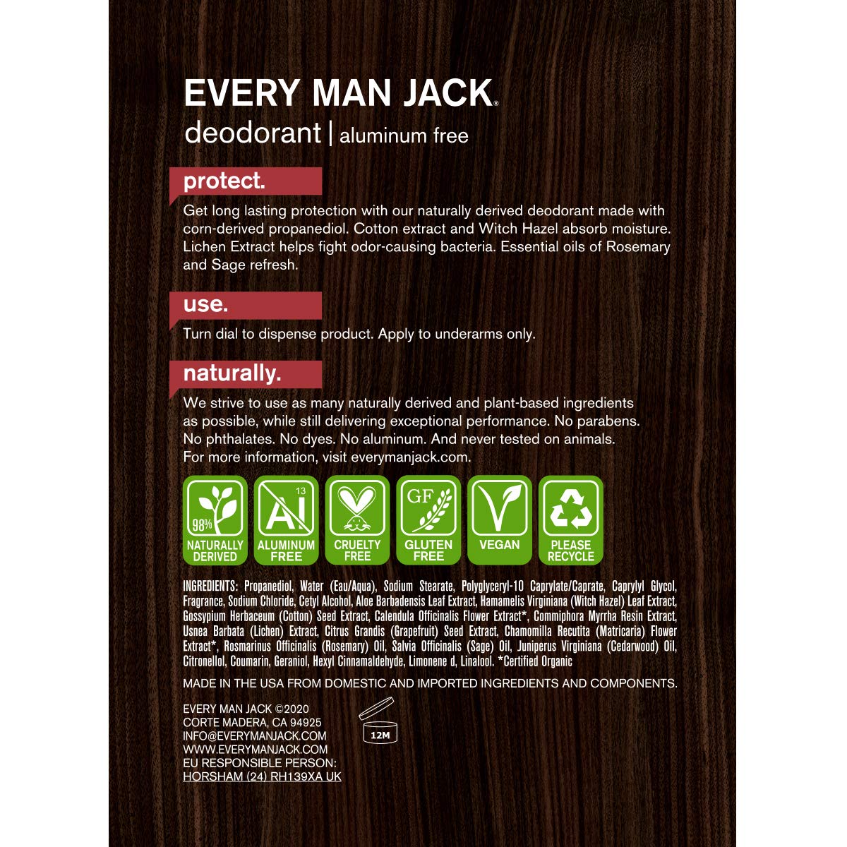 Every Man Jack Mens Cedarwood Deodorant - Stay Fresh Safely with Aluminum Free Mens Deodorant - Odor Crushing, Long Lasting, Plant-Based, and No Harmful Chemicals -Twin Pack : Beauty & Personal Care