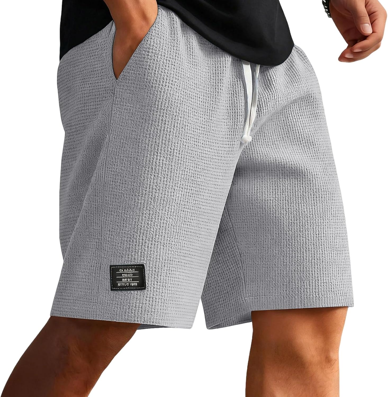 Ymosrh Mens Casual Shorts Lightweight Drawstring Waffle Knit Athletic Running Workout Gym Shorts M-3XL