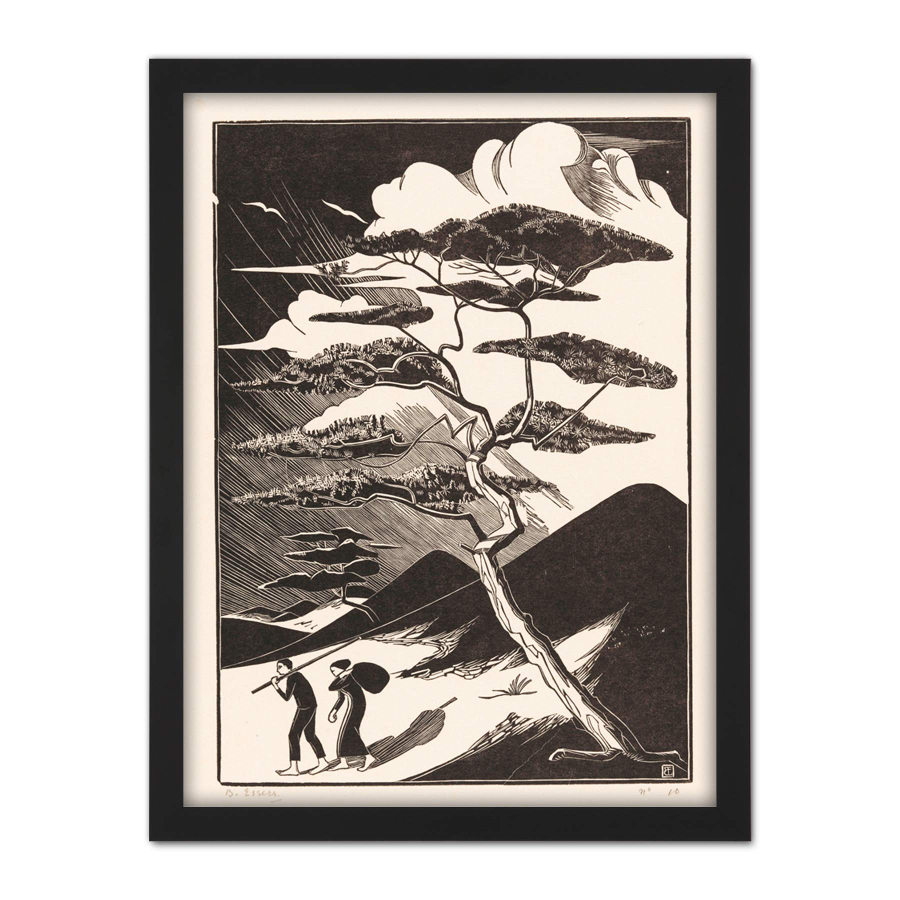 Bernard Essers Duinpan Two Figures Bw Landscape Artwork Framed Wall Art Print 18X24 Inch