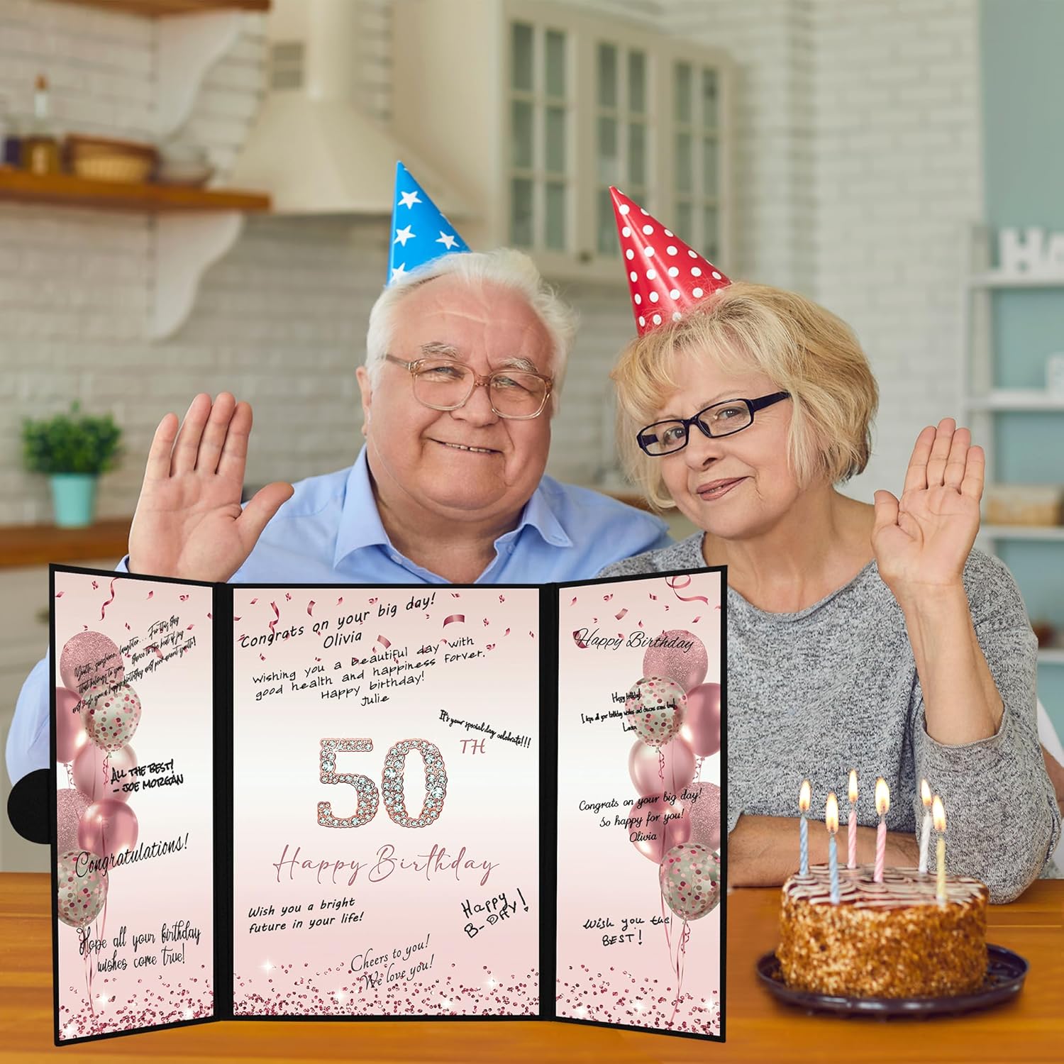 DARUNAXY Rose Gold 50th Birthday Party Decorations for Women, Happy 50th Birthday Alternative Signature Guest Book Black Pink 50 Birthday Signing Card Board Party Supplies Cheers to 50 Years Old Gift - Image 7
