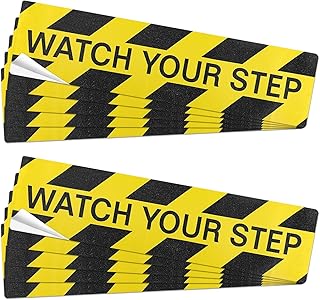 12 Stück Watch Your Step Anti-Rutsch Klebeband 15x60 cm, Stark Selbstklebend Sicherheitsband für Treppen, Boden und Arbeitsplatz, rutschfest Warnaufkleber für Innen & Außen Gelb & Schwarz
