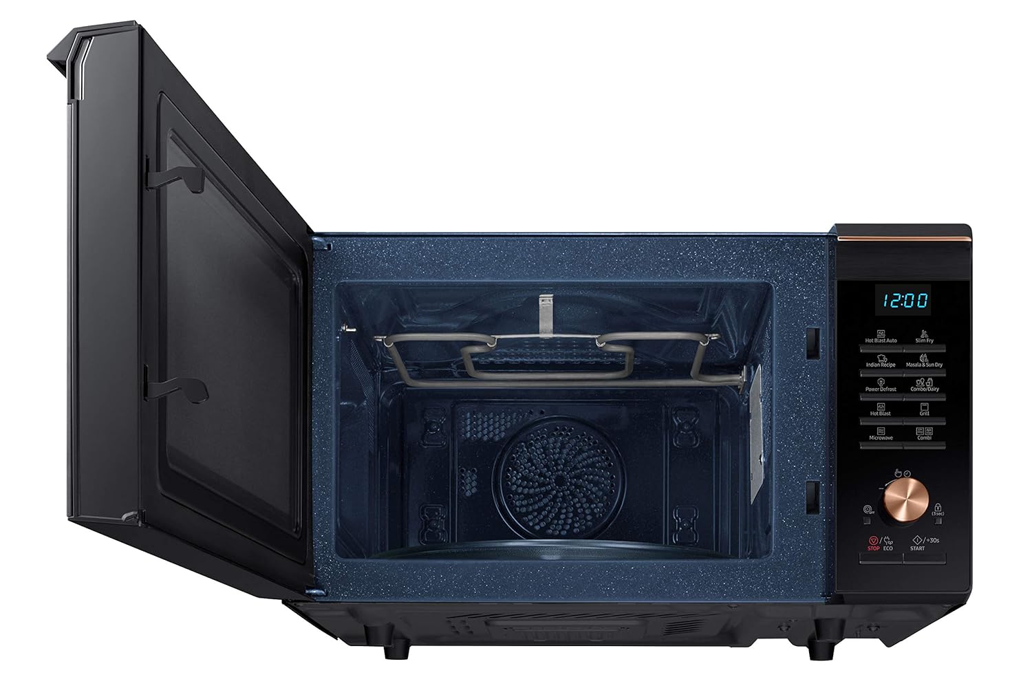 Microwave oven interior showing the grill heating element for convection and grill functions