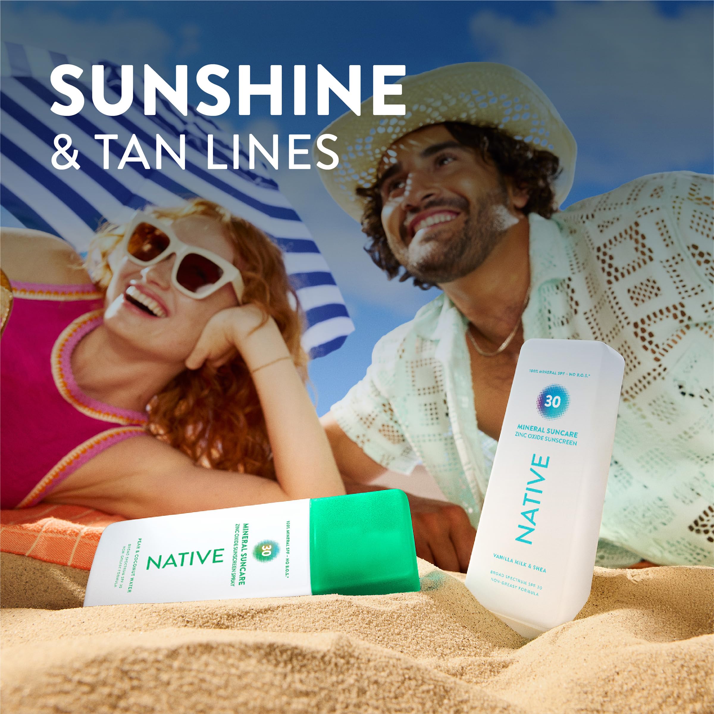 Native Sunscreen Pump Spray Lotion | Unscented SPF 30, 100% Mineral SPF for Face & Body Broad Spectrum UVA UVB, Suitable for Sensitive Skin & Hawaii Compliant, Lightweight & No Residue, 7oz